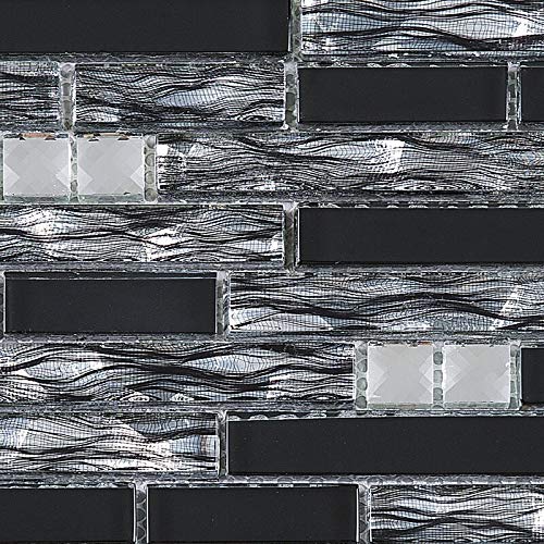 Premium Diamond Glass Mosaic Wall Tiles - Black & Gray Backsplash for Kitchen, Bathroom Shower, Fireplace Accent (5 Sheets/Box) | Waterproof & Easy to Clean for Modern Home Decor