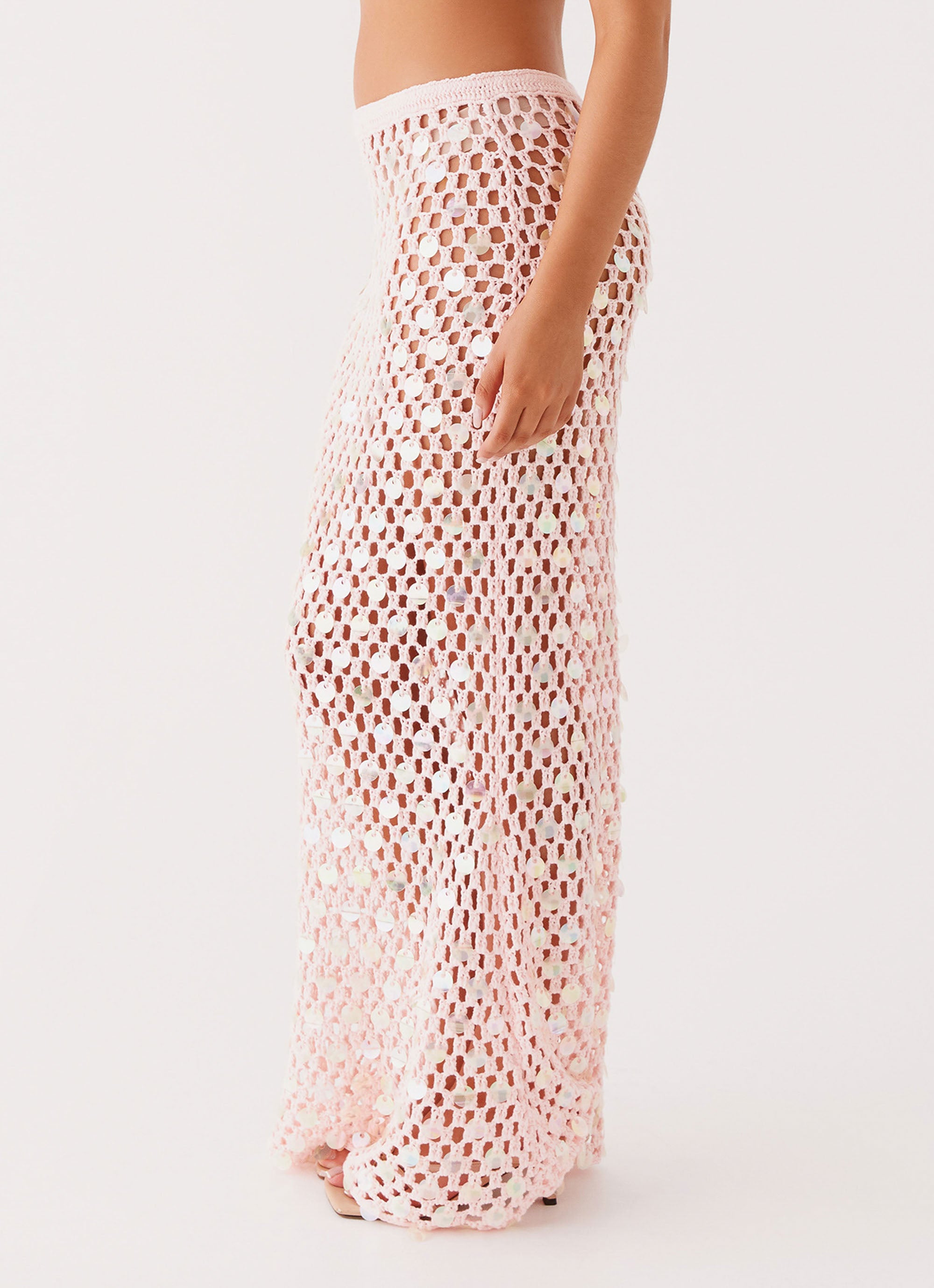 Evissa Crochet Maxi Skirt - Boho Floral Lace Beach Skirt for Women, Pink Summer Long Skirt | Perfect for Beach Vacations, Music Festivals & Boho Chic Outfits