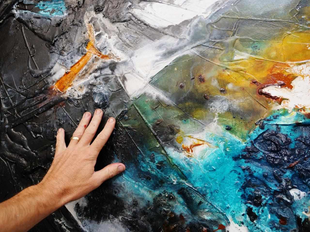 240cm x 100cm Black Teal Oxide Abstract Textured Canvas Painting - Modern Wall Art for Living Room, Bedroom & Office Decor