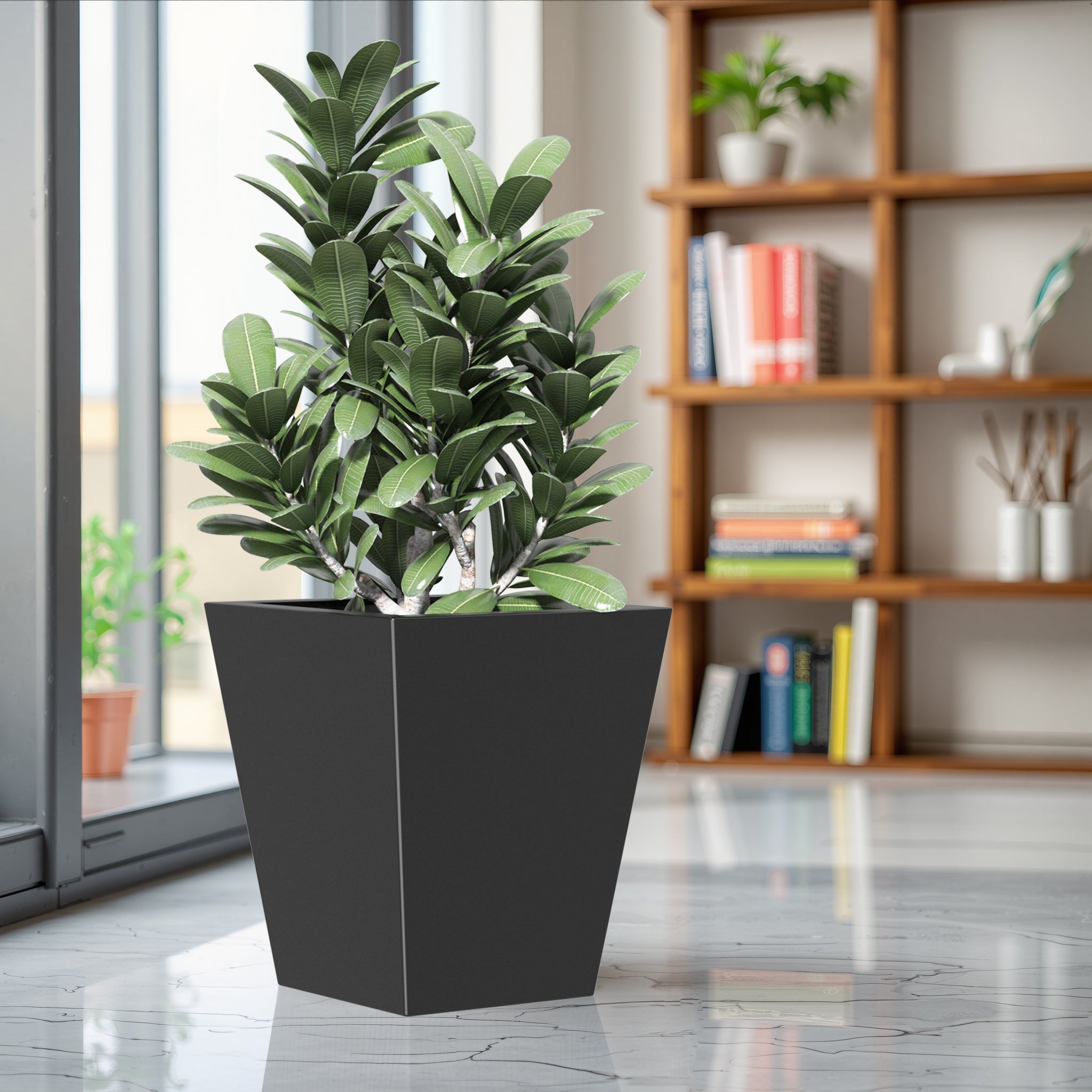 22 Inch Tall Metal Tapered Planter - Large Outdoor & Indoor Garden Pot with Drainage Hole & Rubber Plug, Modern Decorative Flower Pot for Home, Patio, Balcony & Office Decor