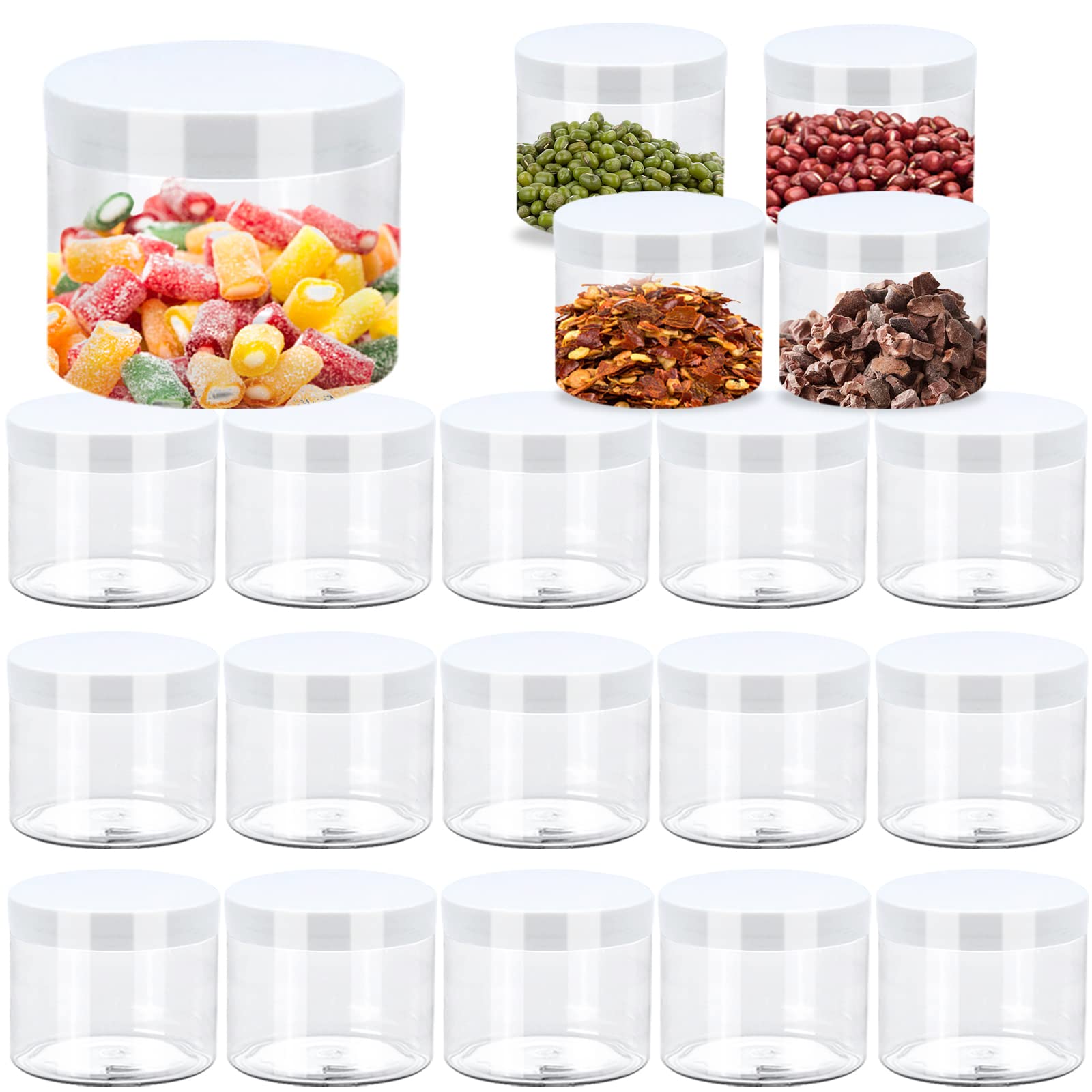 20 Pcs 2oz Plastic Empty Jars with Lids - Round Slime Containers, Wide-Mouth Refillable Storage Jars for Travel, Cosmetics, Creams & DIY Crafts - Perfect for Organizing Makeup, Skincare & Small Items