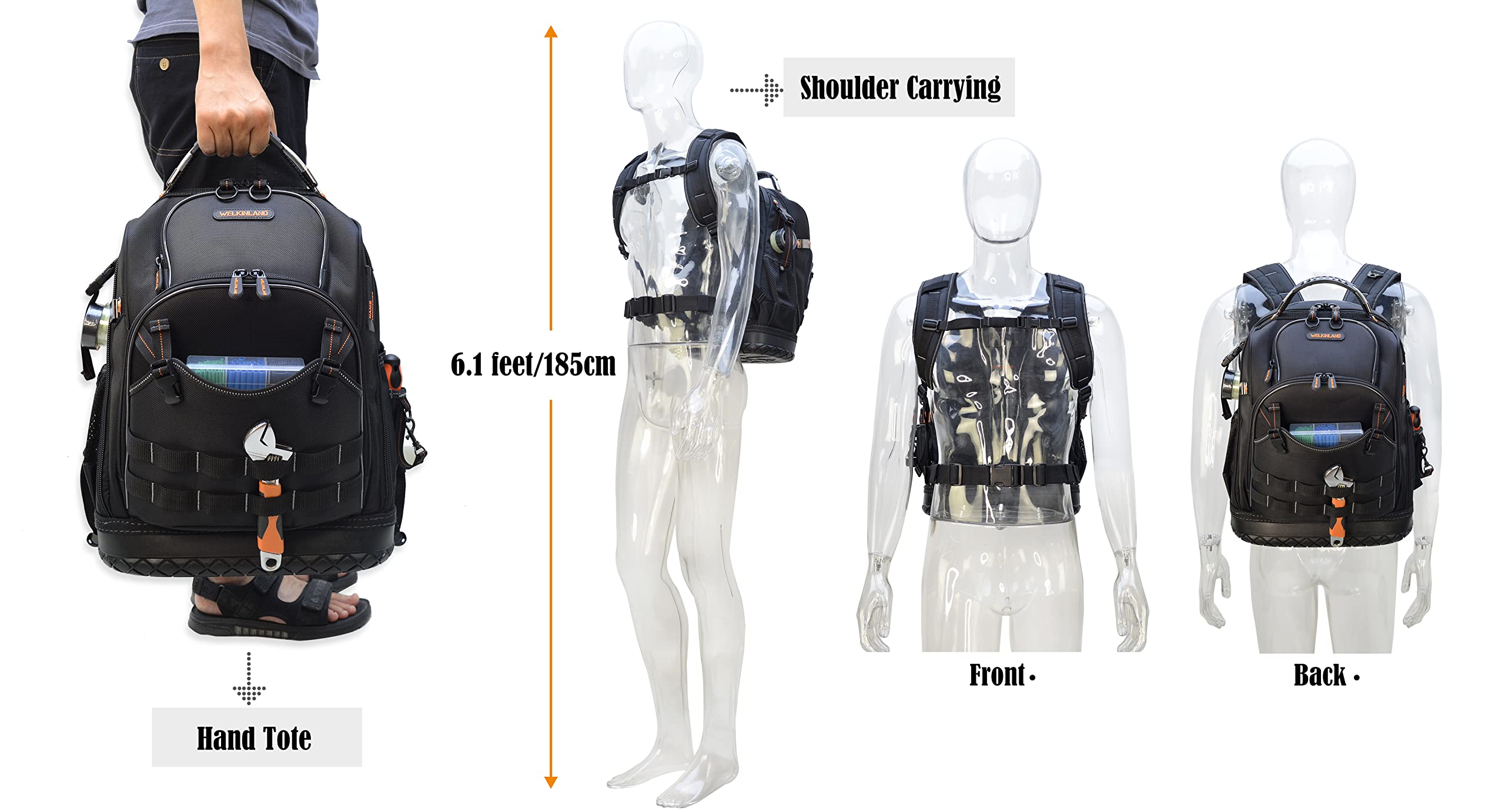 WELKINLAND 77-Pockets Heavy Duty Tool Backpack for Men - Large HVAC & Electrician Tool Bag Backpack for Construction, Repair & Maintenance - Durable Work Backpack for Professionals & DIY Enthusiasts