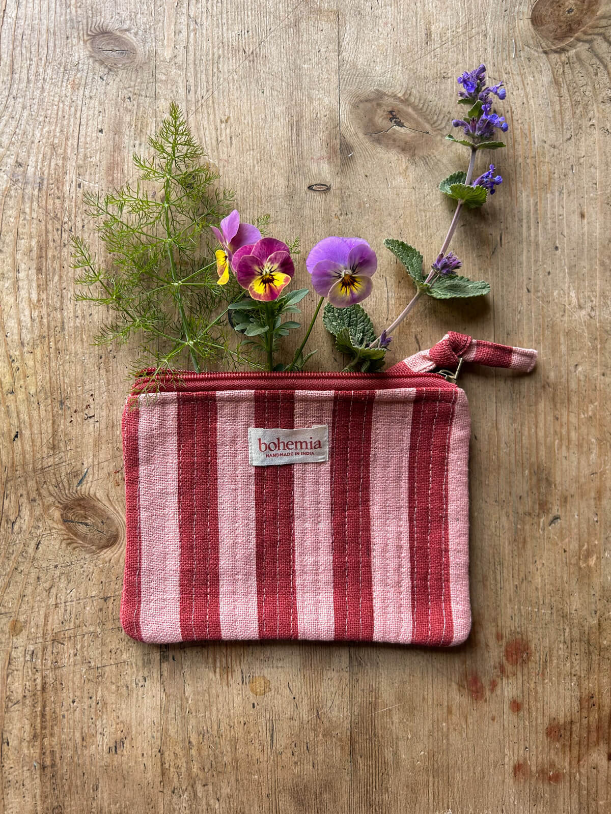 Jaipur Stripe Medium Pouch in Pomegranate - Handmade Indian Clutch Bag for Women, Perfect for Parties, Weddings & Everyday Use