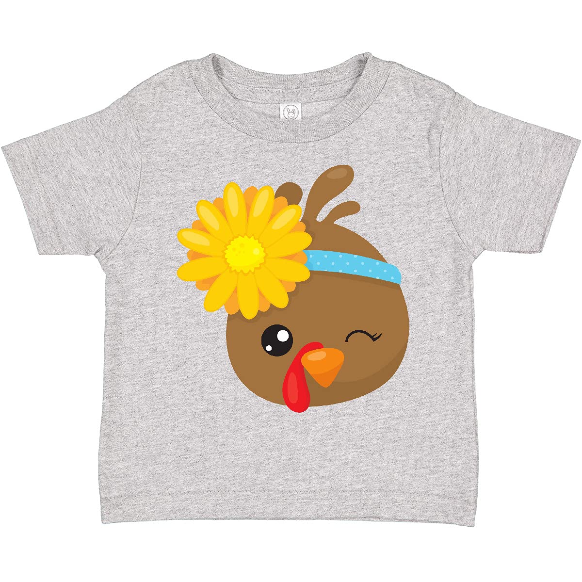 Inktastic Cute Brown Turkey with Sunflower Toddler T-Shirt - Soft Cotton Kids Tee for Thanksgiving, Fall Outfits & Family Gatherings