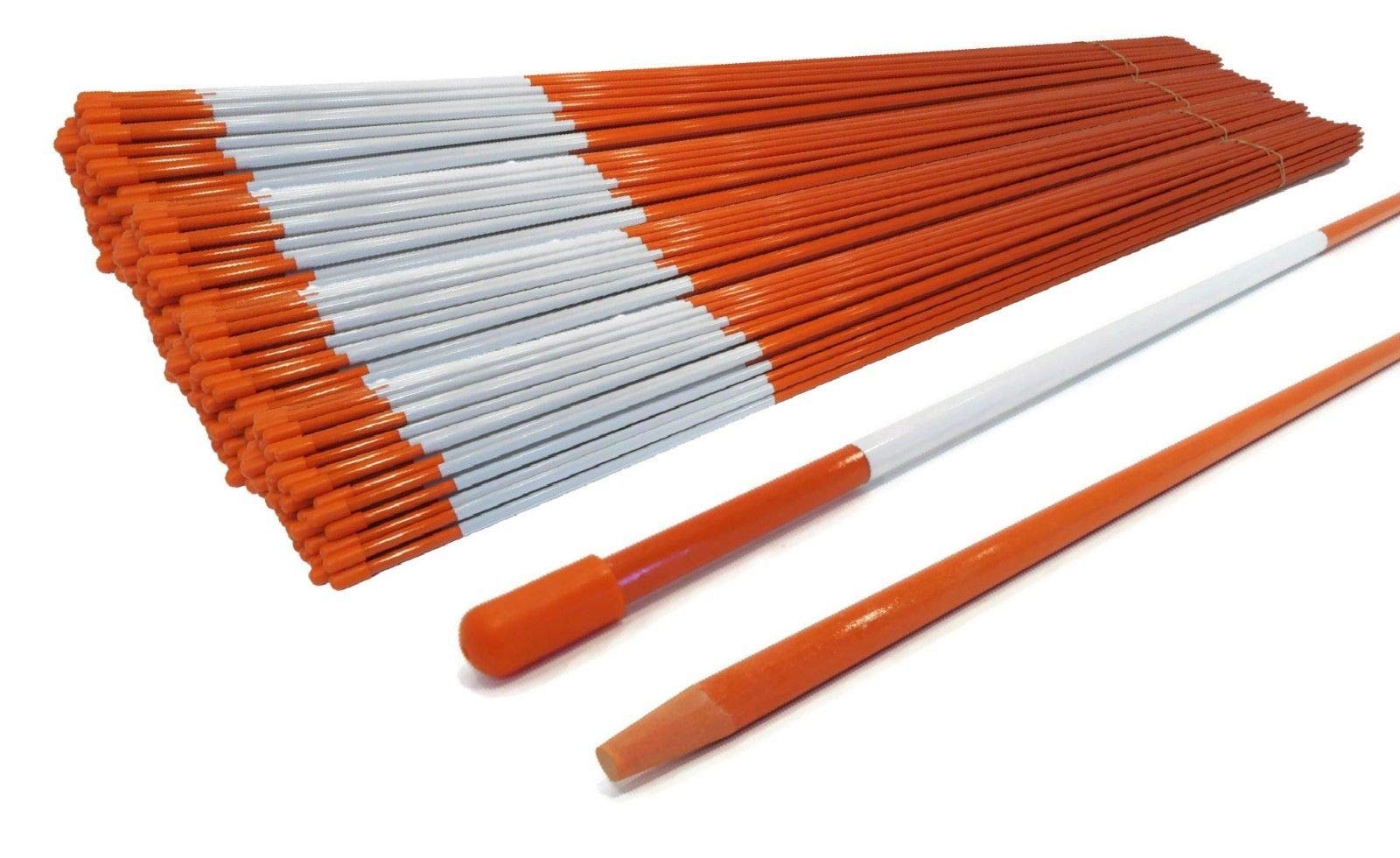 1500 Pack of 48-Inch Orange Driveway Markers - 1/4 Inch Reflective Stakes with Protective Caps & Tapered Ends for Snow Plowing, Landscaping & Property Boundary Marking