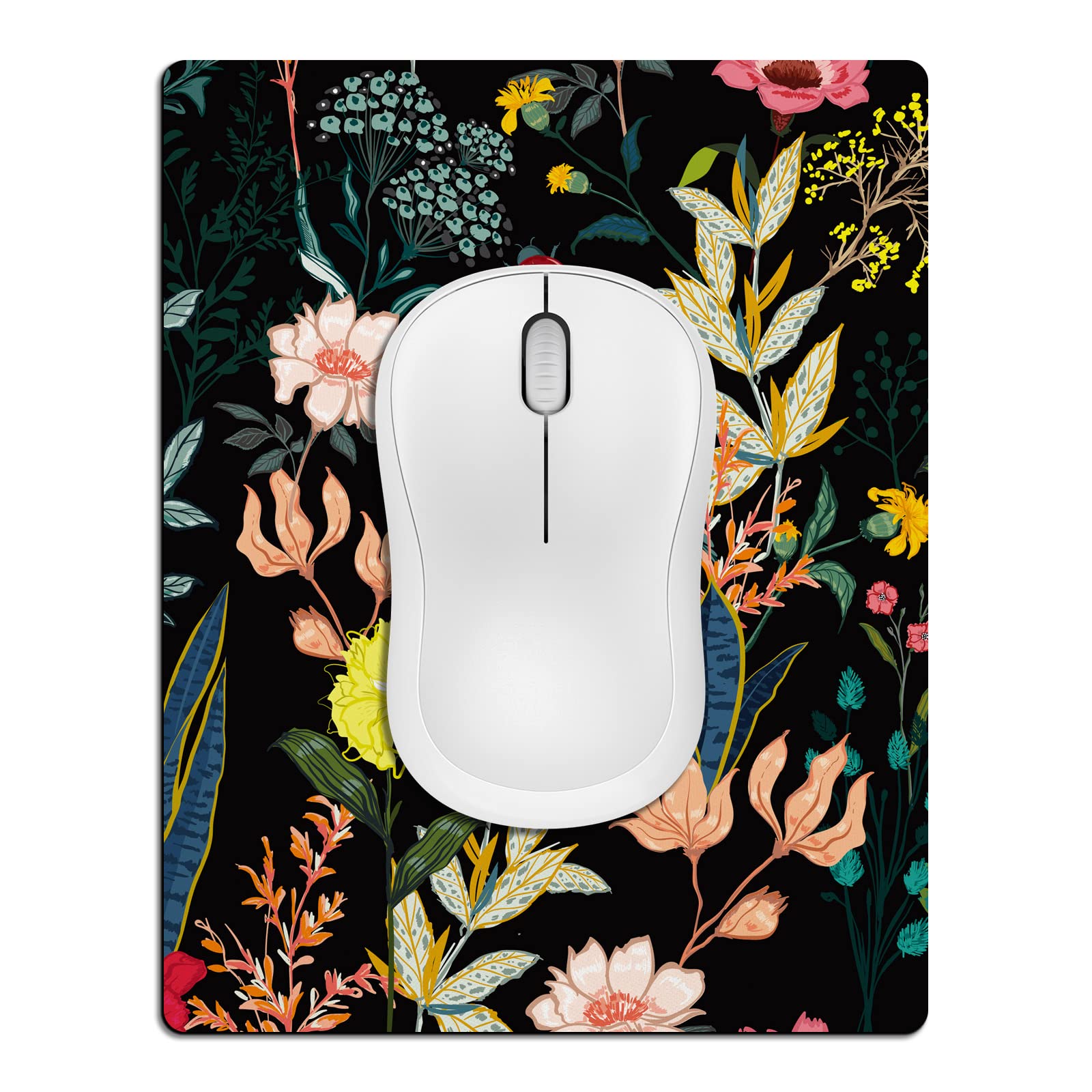 Cute Mini Mouse Pad for Wireless Mouse & Laptop - 5.5 x 7 Inch Portable Travel Mousepad with Non-Slip Rubber Base, Night Blooming Flowers & Kawaii Design - Perfect for Office, Home & Gaming Use