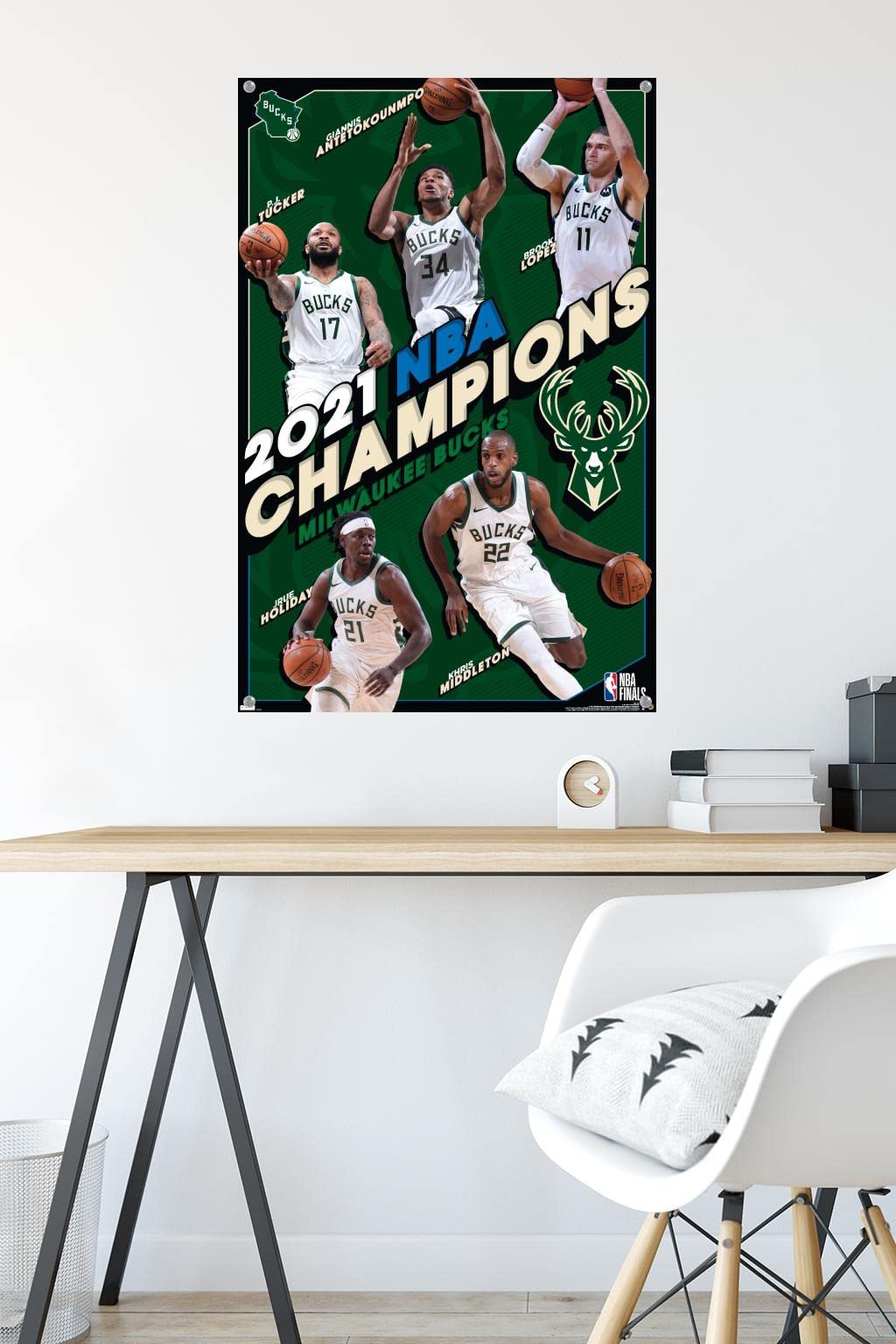 Milwaukee Bucks 2021 NBA Champions Wall Poster with Pushpins - Premium Basketball Decor for Home, Office & Fan Cave
