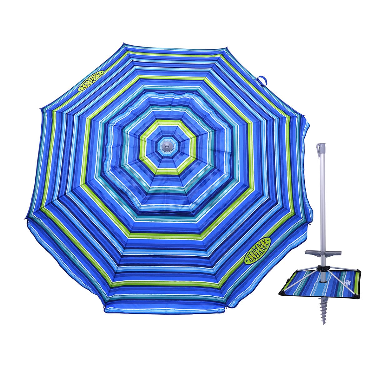 Tommy Bahama 7 ft Fiberglass Beach Umbrella with Sand Anchor - UV Protection, Windproof, Portable for Beach, Poolside, and Outdoor Relaxation