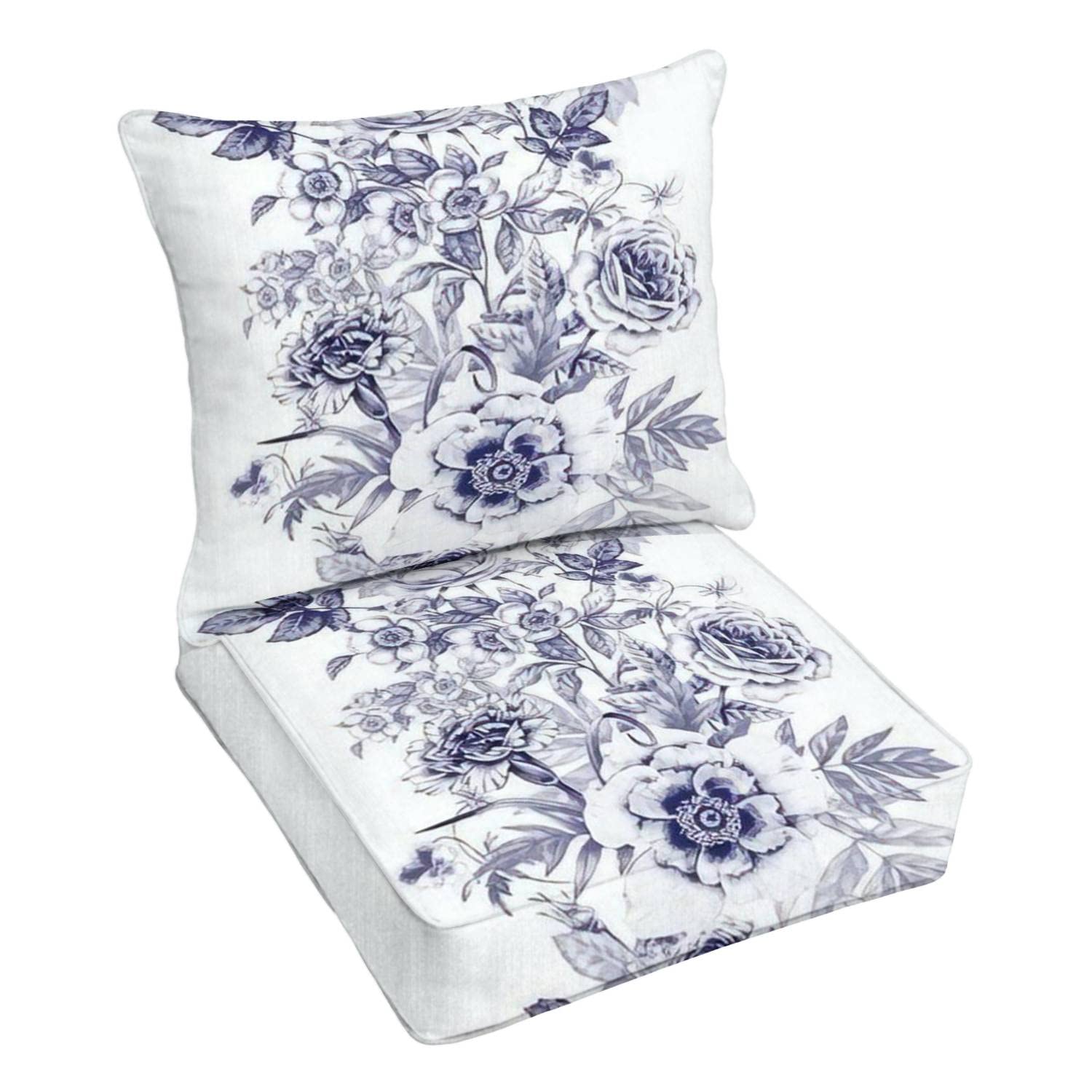 Premium Outdoor Deep Seating Cushion Set - Seamless Rose Peony Carnations Pansies Design - Waterproof Patio Furniture Replacement Cushions for Lounge Chairs - Perfect for Backyard, Garden & Poolside Relaxation