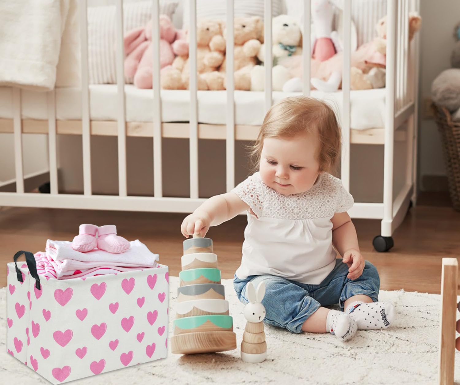Pink Heart-Shaped Rectangular Toy Storage Basket for Baby Girls - Cute Kids Room Organizer Bin for Toys, Books & Decor - Perfect Gift for Nursery, Playroom & Bedroom (Pink Love)