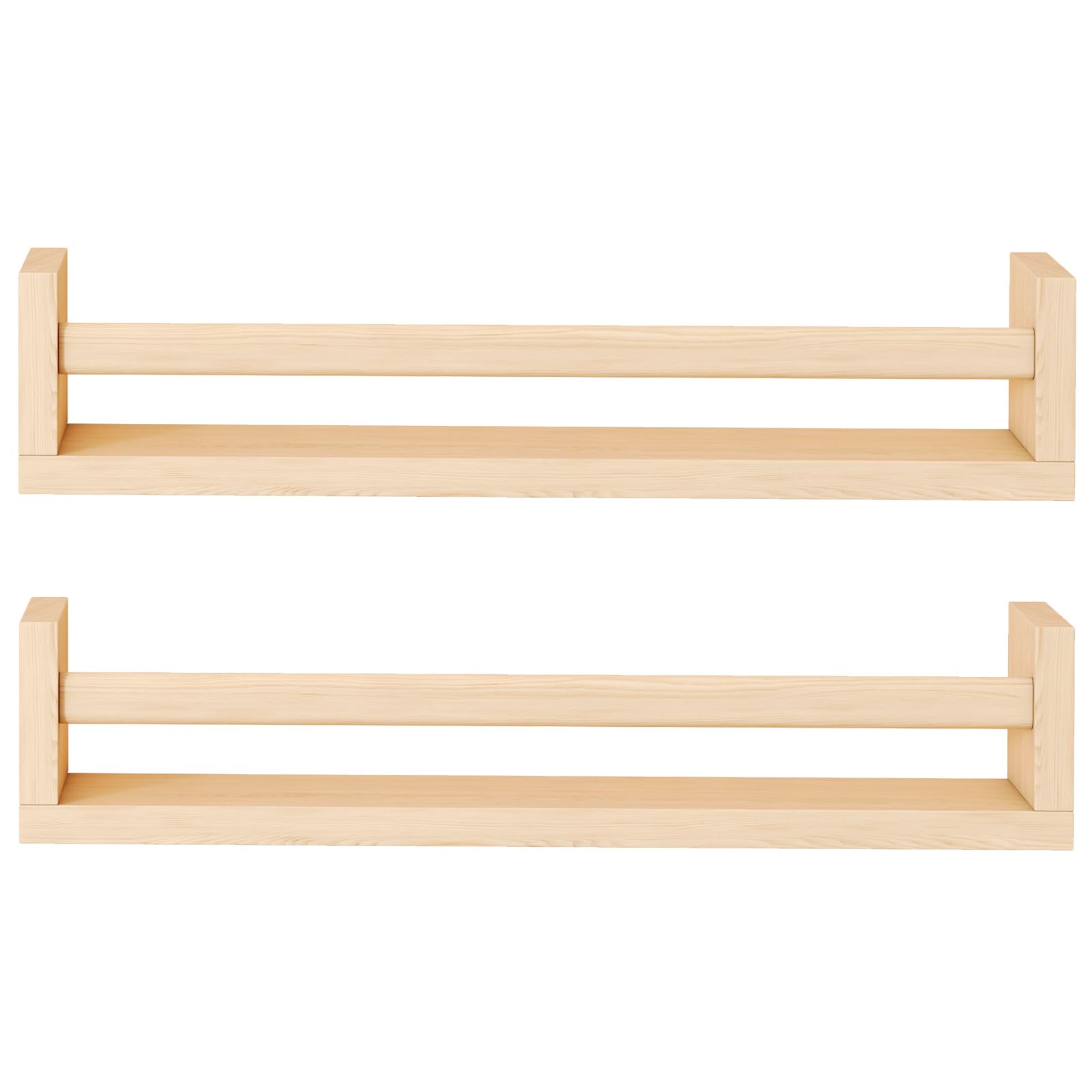 2 Pack Floating Shelves for Kids Room, Nursery, Bathroom, Bedroom, Living Room, Kitchen & Office - Solid Wood Wall Mounted Display Shelves for Books, Decor & Organizing