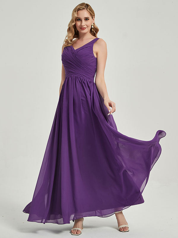 Elegant Desert Rose Wide Straps Sleeveless V-Neck Pleated Bridesmaid Dress - Perfect for Weddings, Formal Events & Special Occasions