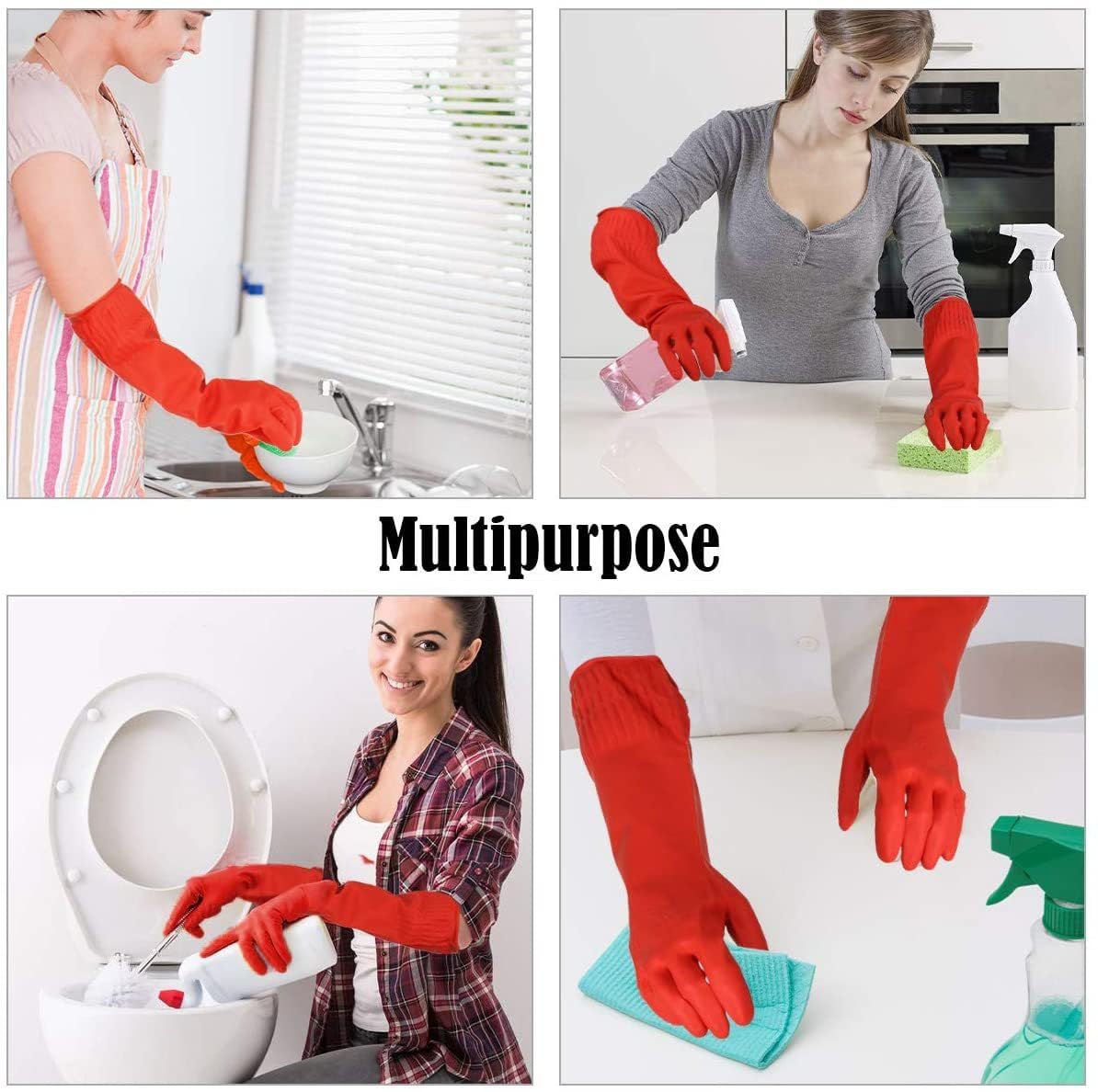 QTM Rubber Cleaning Gloves - Waterproof Reusable Dishwashing Gloves (1 Pair) - Perfect for Kitchen Cleaning, Dish Washing & Household Chores