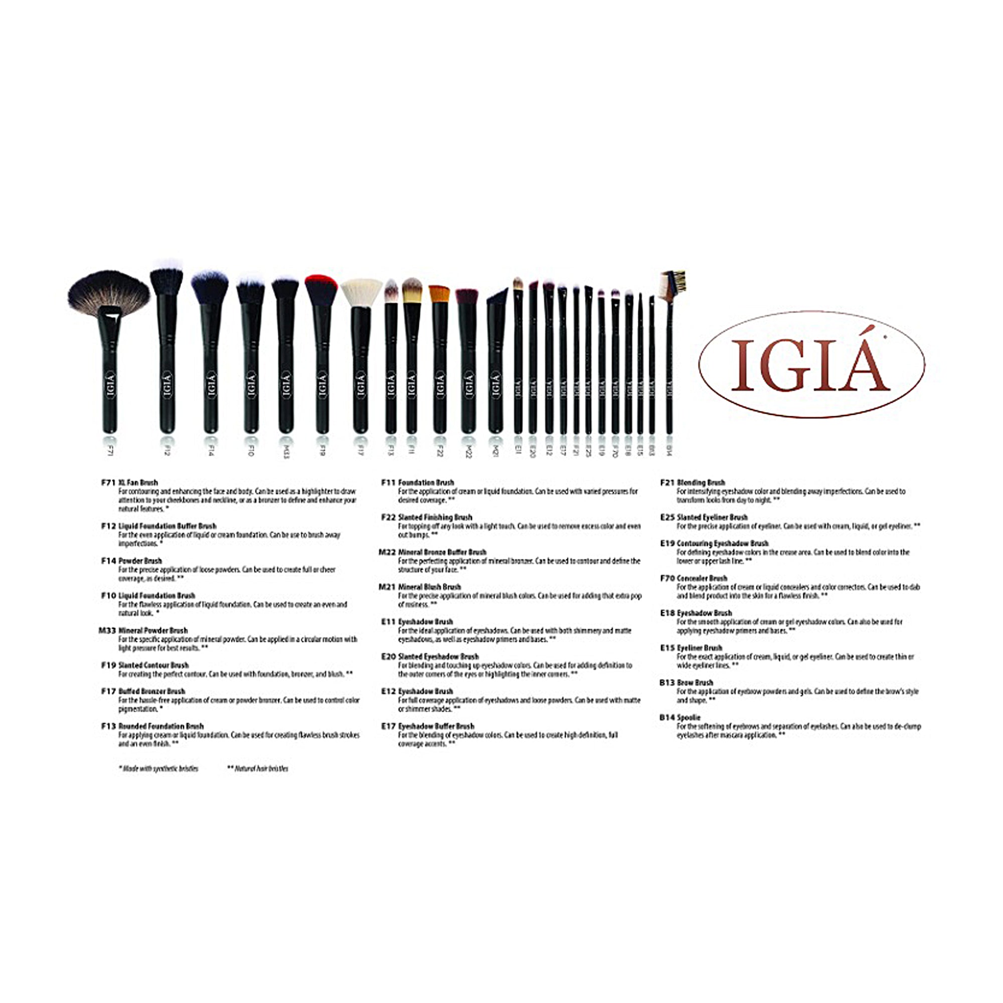 IGIA 24-Piece Professional Makeup Brush Set - Vegan & Cruelty-Free Cosmetic Brushes for Foundation, Blending, Contouring - Perfect for Makeup Artists & Beginners (Home Use, Travel Kit, Gift Idea)