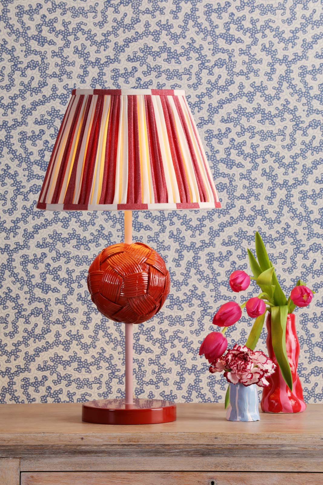 Bodkin Table Lamp - Persian Blue & Coconut/Strawberry & Blush Pink Base - B22 Socket - Modern Home & Office Lighting for Bedroom, Living Room, Study