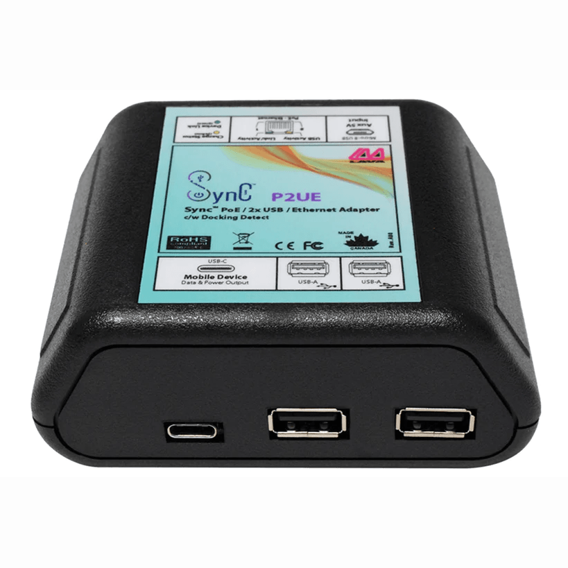 SimulCharge PoE & Ethernet to USB C Adapter with Dual USB Ports - Charge & Sync USB C Devices for Home, Office, and Remote Work