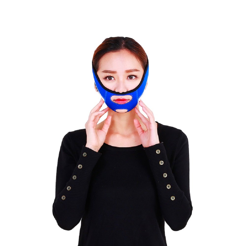 MELADY® Anti Wrinkle Jawline Lifting Belt - Lightweight & Breathable Face Slimming Mask for Double Chin Reduction & V-Shape Facial Contouring (Blue) | Perfect for Home Use, Gym Workouts & Travel