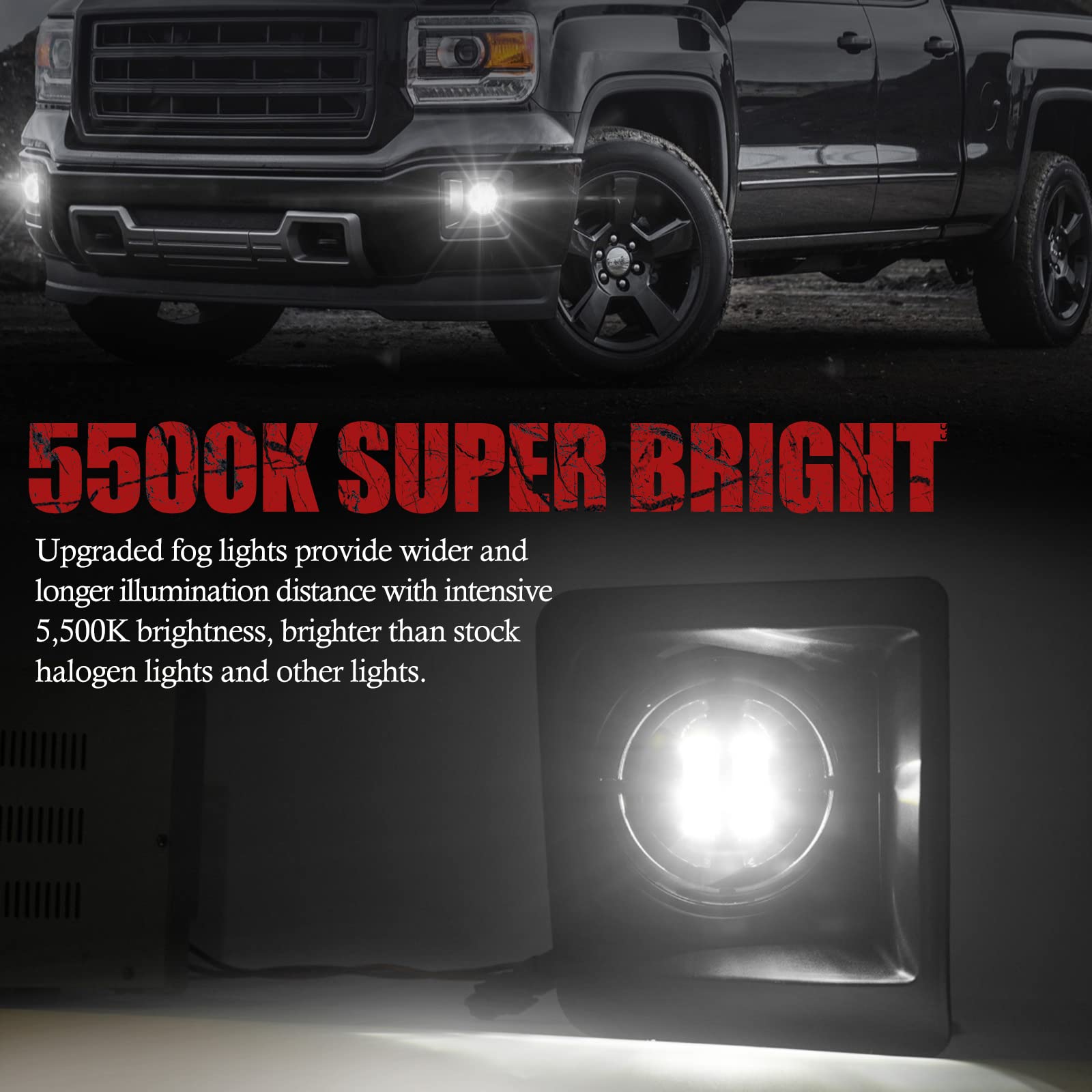 BUNKER INDUST LED Fog Lights Kit for 2014-2015 GMC Sierra 1500 - Waterproof Bumper Driving Lights with Durable Housing - Perfect for Off-Roading, Night Driving, and Low Visibility Conditions