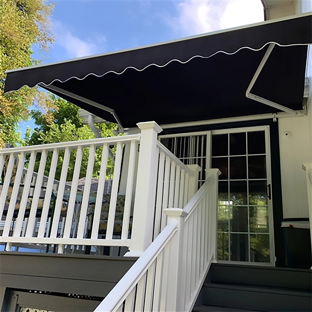 Aleko 16x10 Feet Motorized Retractable Patio Awning with White Frame - Perfect for Outdoor Shade, Backyard Relaxation, and Sun Protection