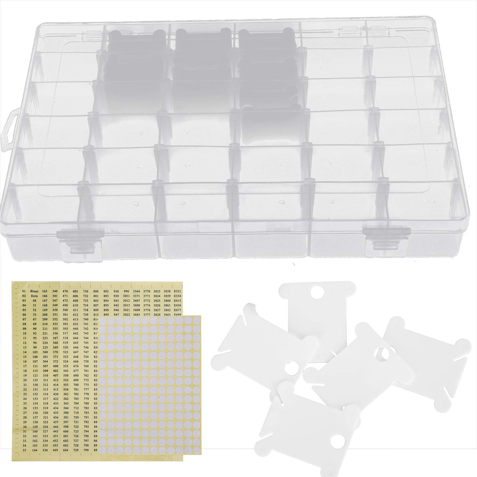 Premium Embroidery Floss Organizer Box with Removable Compartments - Includes 50 Plastic Bobbins & Number Stickers for DIY Sewing & Craft Storage - Perfect for Cross Stitch, Needlework & Handmade Projects
