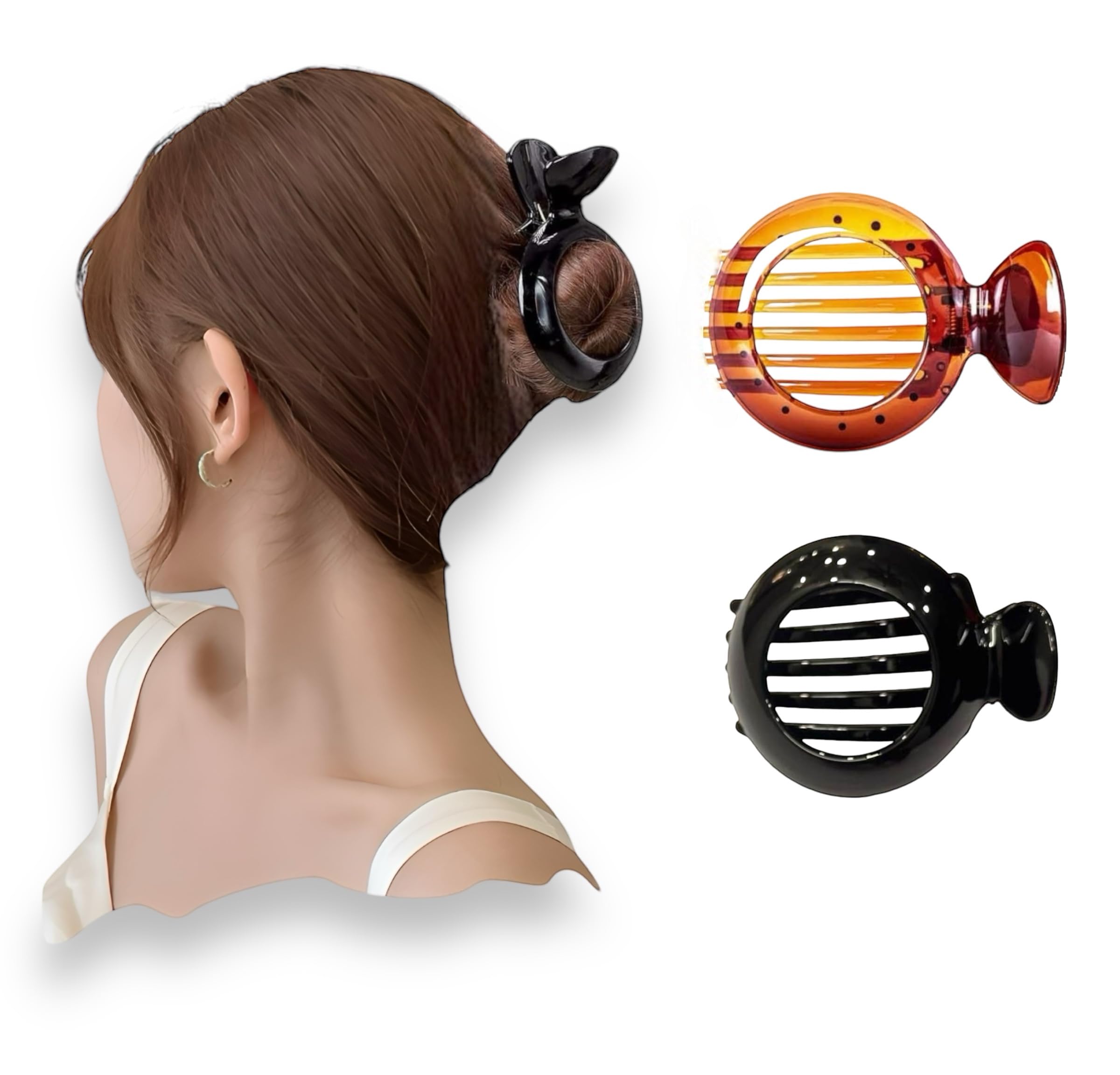 Bakefy Classic Oval Side Opening Hair Clip - Large Black Plastic Slide Barrette with Inner Teeth Grip for Women & Girls - Perfect for School, Work, and Everyday Hairstyling