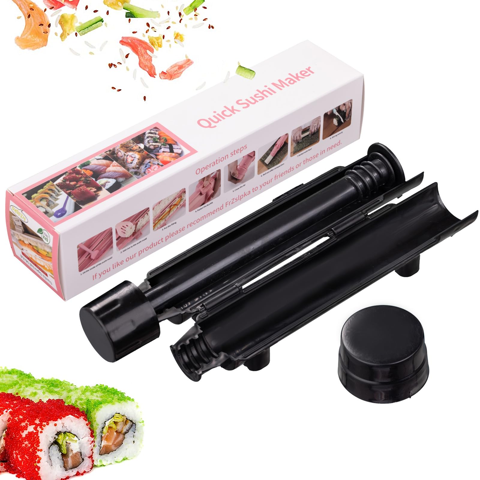 **Premium Sushi Maker Kit - BPA-Free Food Grade Plastic Sushi Roller Bazooka for Beginners & Kids - Easy Homemade Sushi Making at Home (Black) - Perfect for Family Cooking, Parties & Healthy Meal Prep**