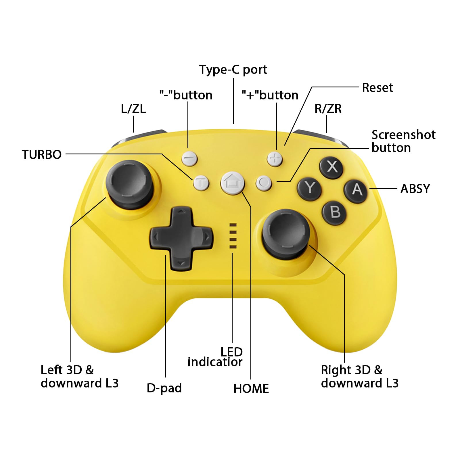 Wireless Pro Controller for Nintendo Switch & Switch Lite - Turbo, Motion Control, Vibration, Wake-Up Function & RGB Breathing Light (Blue) | Perfect for Gaming, Party Play & Family Entertainment