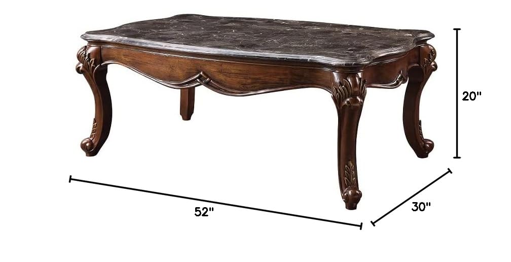 Acme Miyeon Rectangular Coffee Table with Marble Top & Cherry Wood Frame - Modern Living Room Furniture for Home Decor & Small Space
