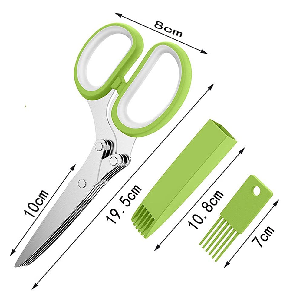 5-Blade Multipurpose Kitchen Scissors - Heavy Duty Herb Shears, Food Chopper & Mincer with Protective Cover & Cleaning Brush | Perfect for Cutting Herbs, Slicing Vegetables, Trimming Poultry, and Food Prep | BY ZZYY