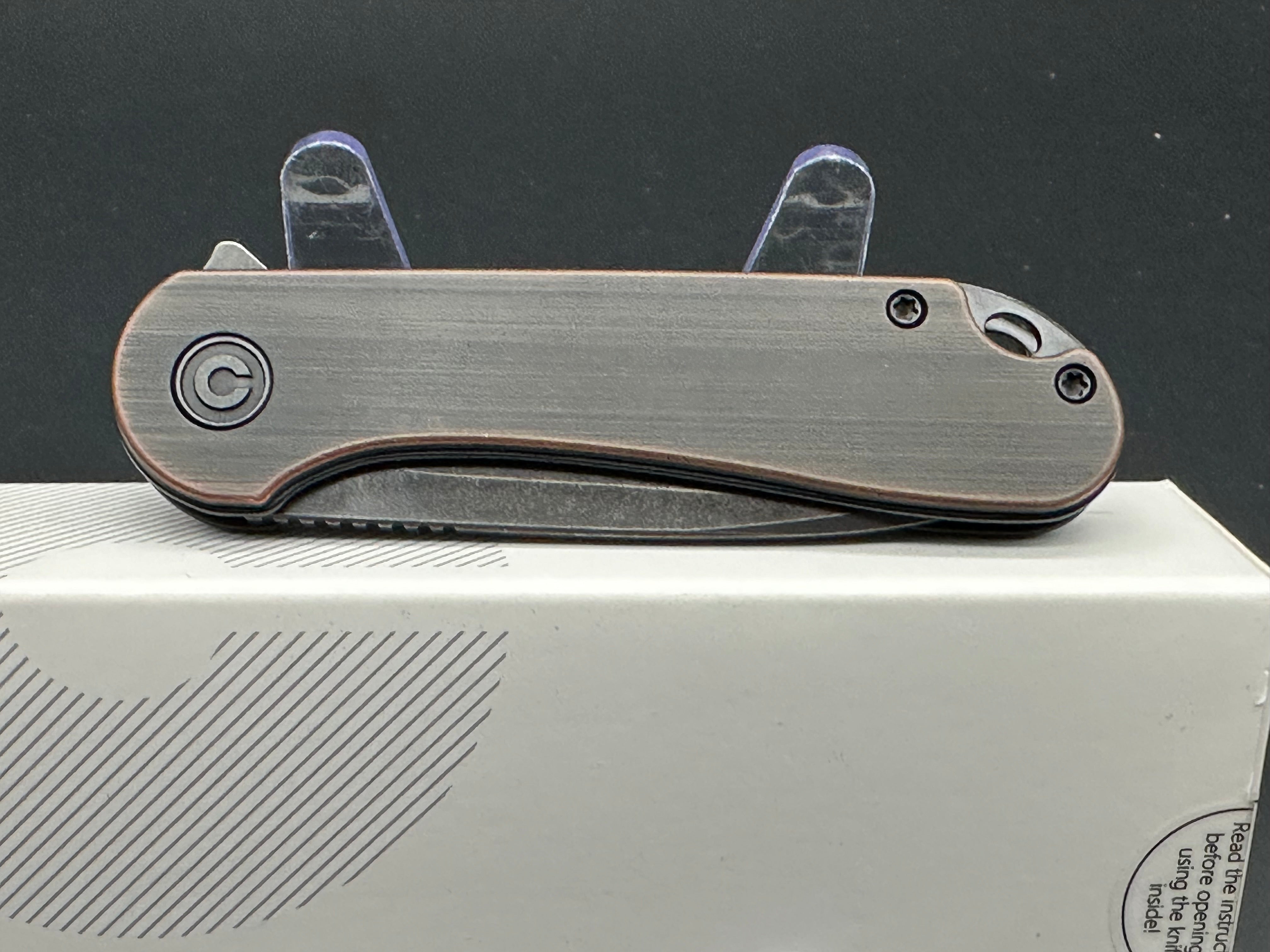 CIVIVI Elementum Folding Pocket Knife - Black Hand-Rubbed Copper Handle, EDC Knife for Camping, Hiking & Everyday Carry