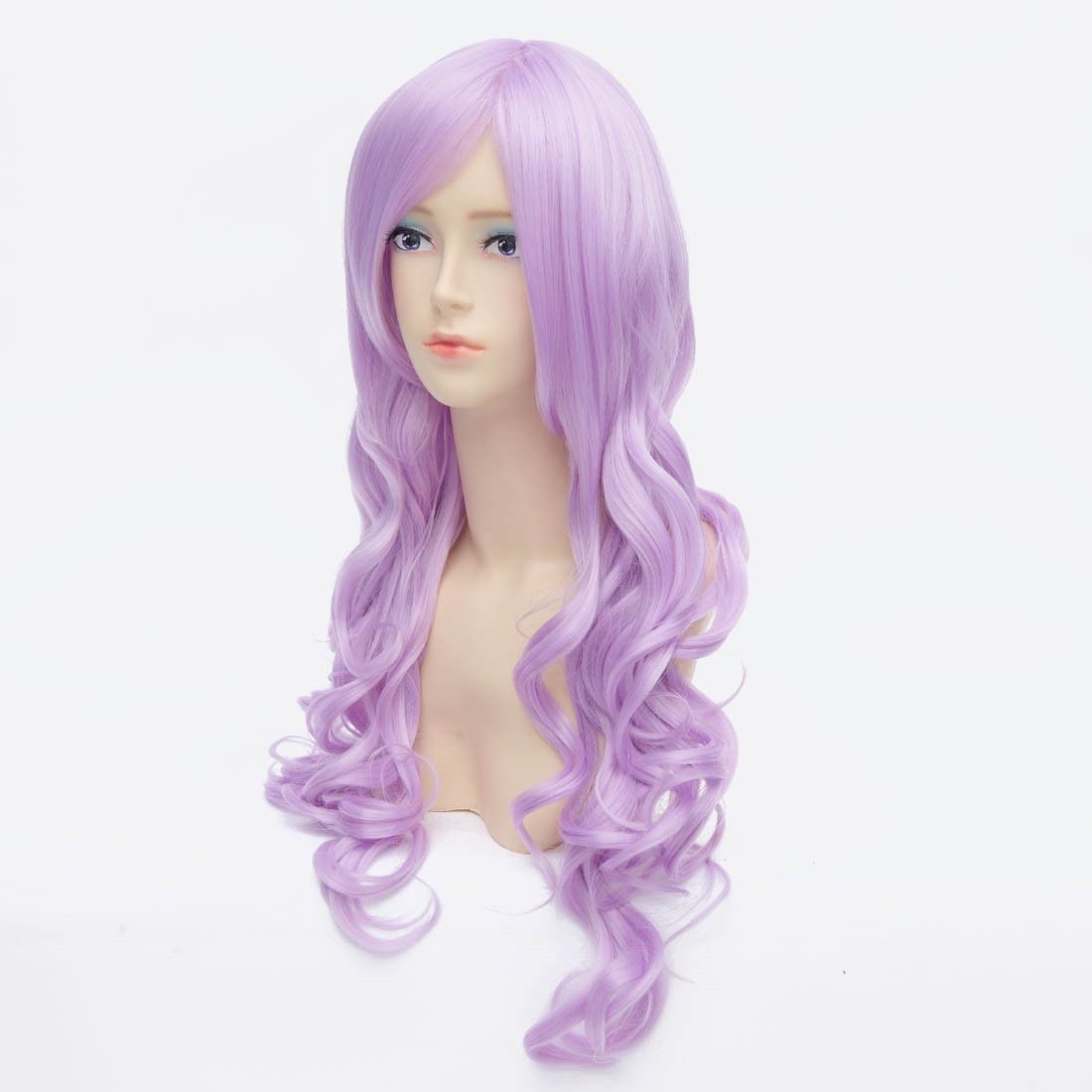 Lavender Purple Synthetic Long Wavy Curly Women's Wig with Bangs - Perfect for Cosplay, Halloween, Parties & Daily Fashion Styling