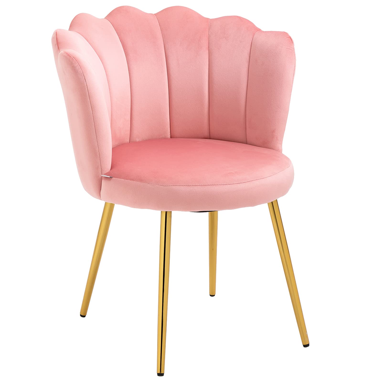 Velvet Vanity Chair with Gold Legs - Shell Shaped Mid-Back Accent Chair for Bedroom, Living Room & Home Office | Cute Makeup Desk Chair & Dining Chair (Pink) | Perfect for Vanity Tables, Dressing Rooms & Small Spaces