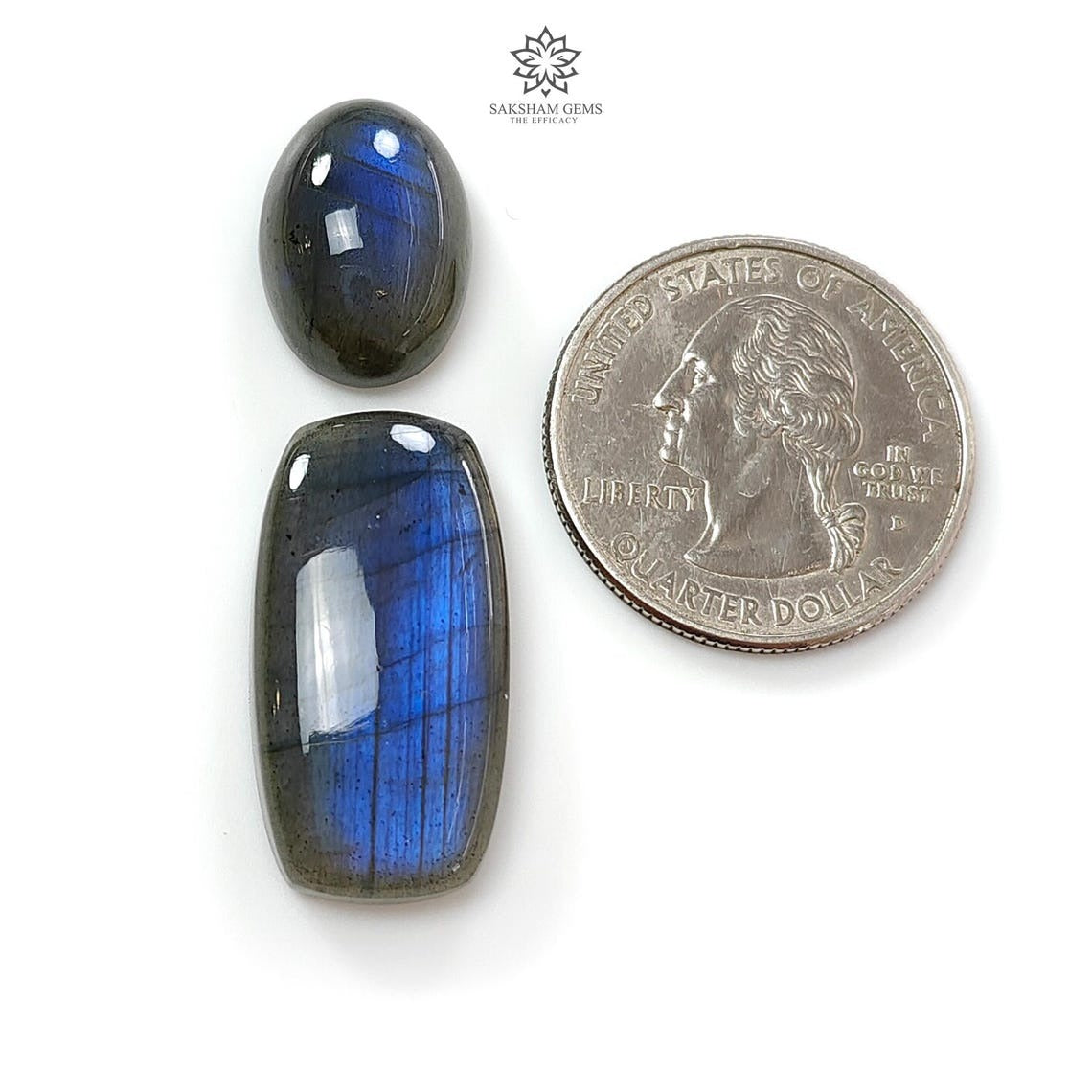 Natural Blue Labradorite Gemstone Cabochon Set - Untreated Oval, Baguette & Cushion Shapes (2pcs) for Jewelry Making, Wire Wrapping & Healing Crystal Collection