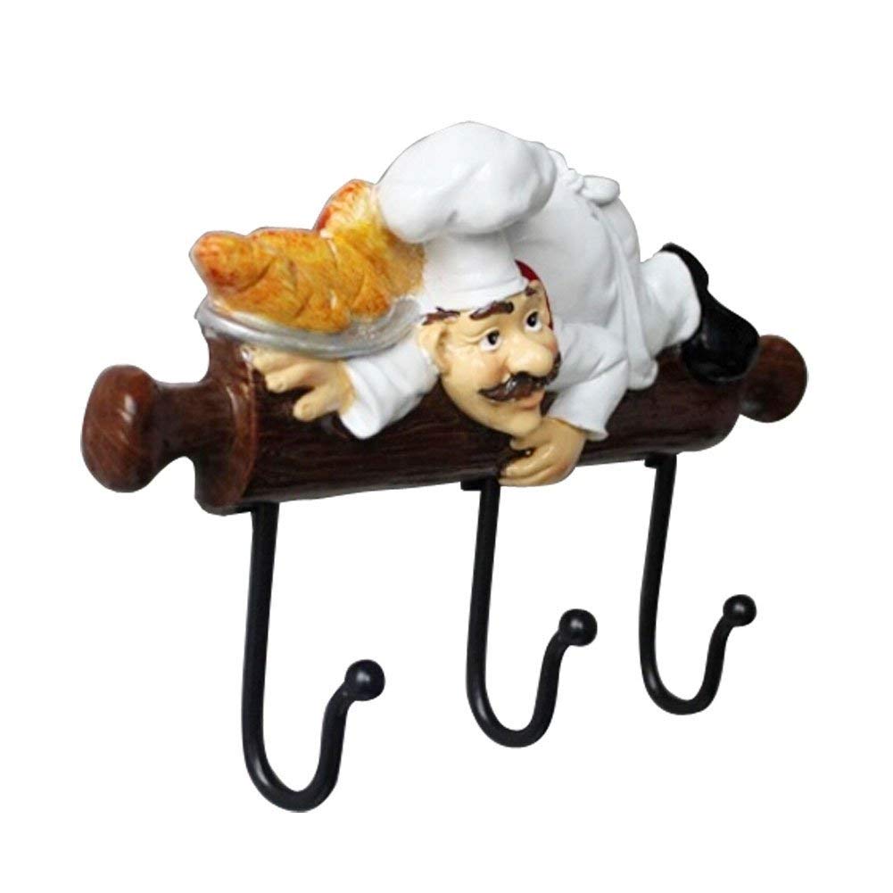 Adorable Bakery Decor Chef Bread Figurine Wall Hooks - Kitchen Organizer for Oven Mitts, Hats, Aprons & Coats - Perfect for Home, Restaurant & Cafe Decor