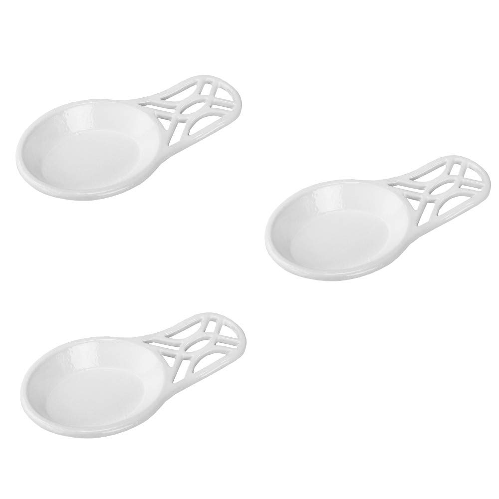 Home Basics Iris Cast Iron Spoon Rest - Set of 3, White | Heat-Resistant Kitchen Utensil Holder for Stovetop Cooking, Serving, and Dining Table Decor