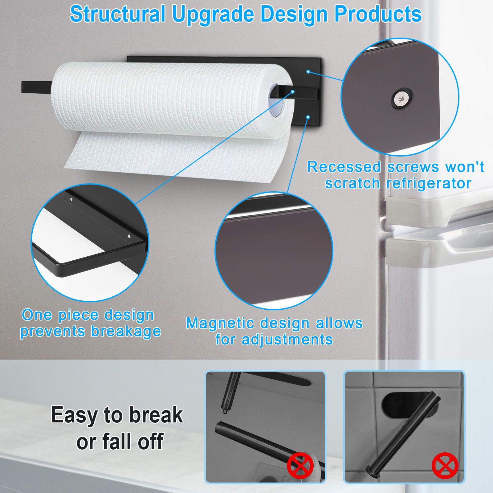 Magnetic Paper Towel Holder for Fridge & Wall - Strong Kitchen & Bathroom Organizer for Paper Towel Rolls & Toilet Paper - Perfect for RV, Pantry, Office & Home Storage Solutions