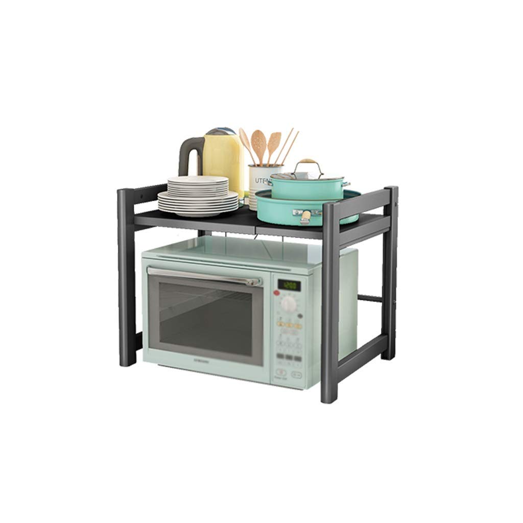 Retractable Expandable Kitchen Shelf Organizer - Black Microwave Oven Rack for Cabinet, Counter, Cupboard & Pantry Storage - Perfect for Small Kitchen Space Optimization