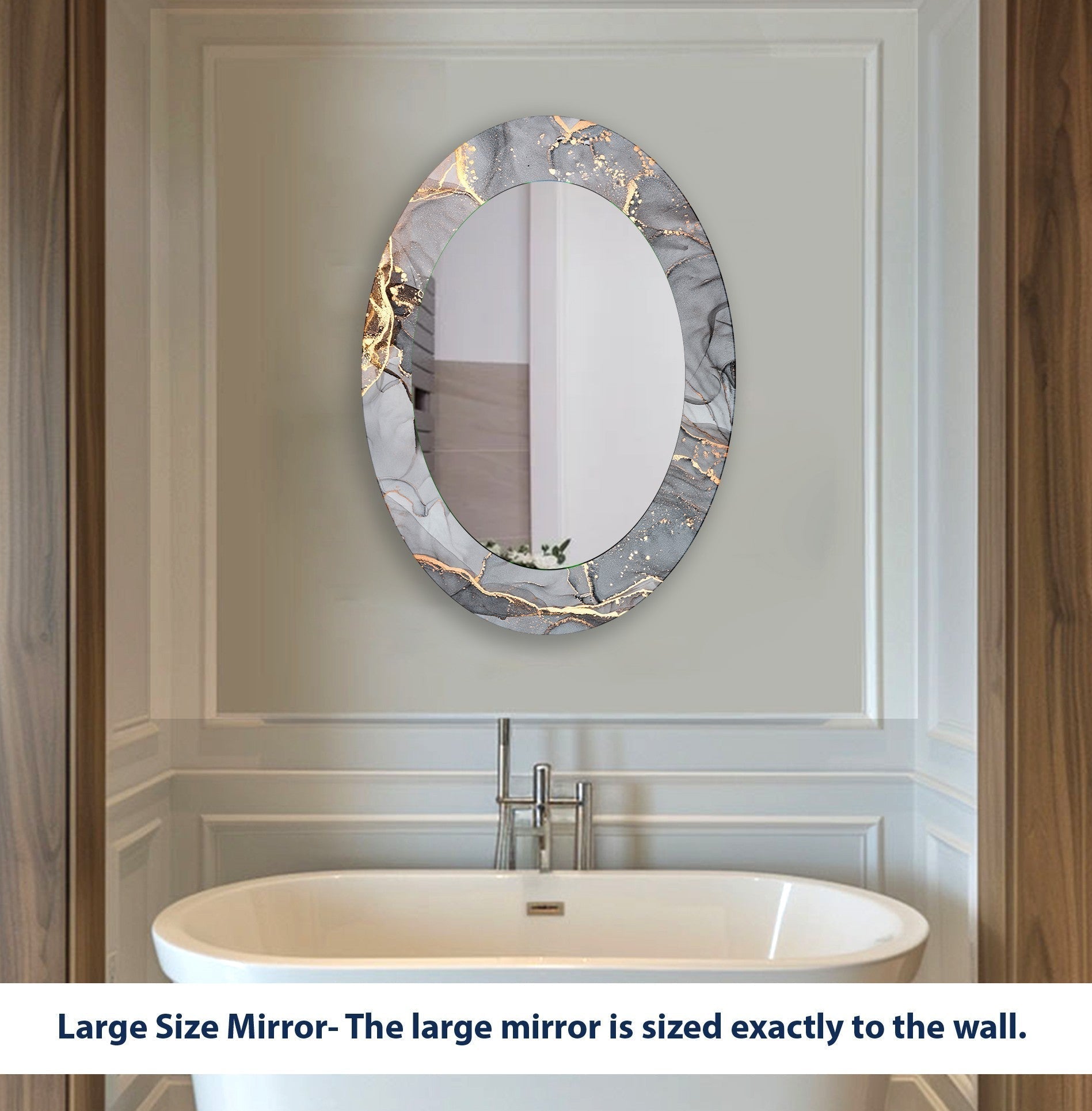Modern Abstract Gray Oval Wall Mirror - Elegant Home Decor for Living Room, Bedroom & Entryway