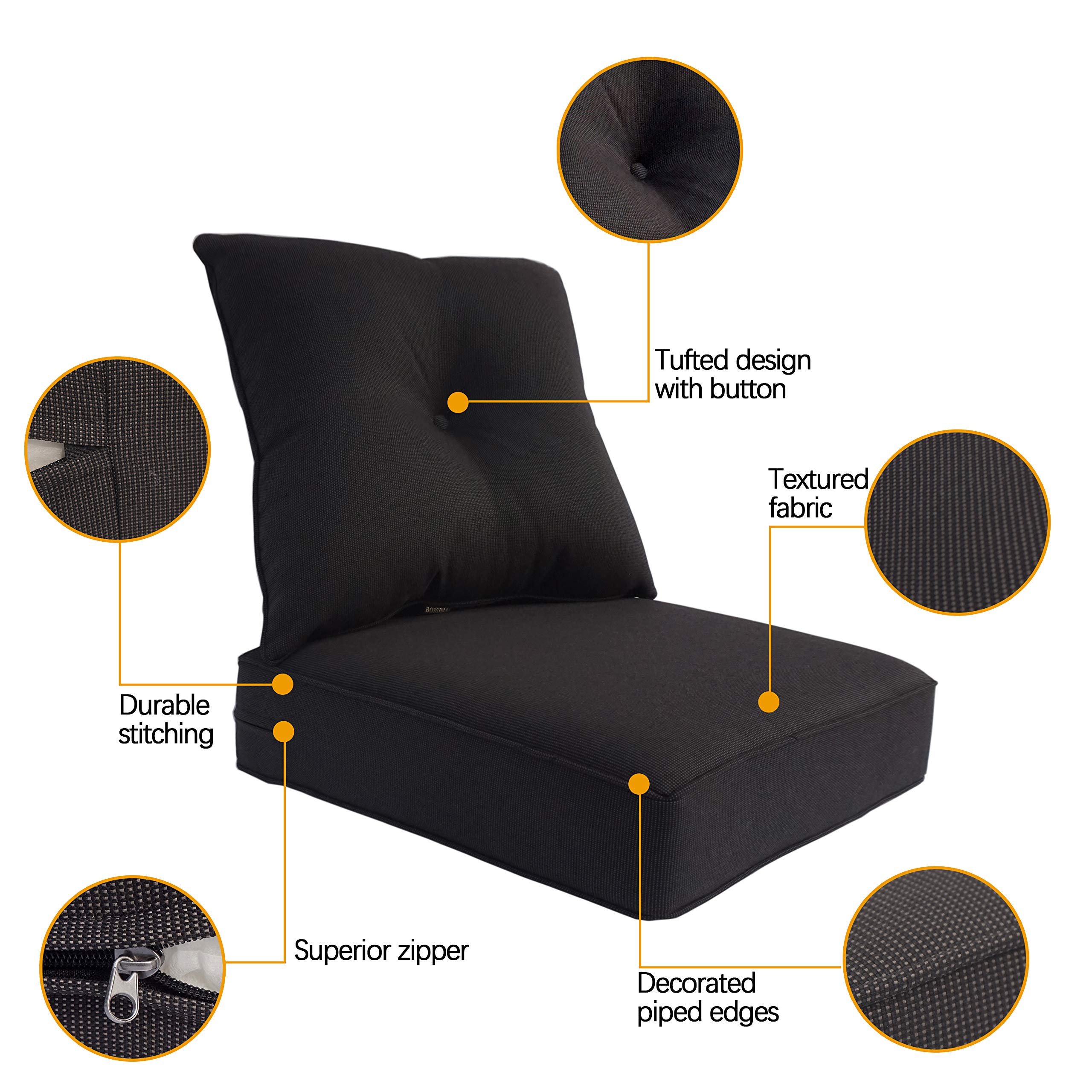 BOSSIMA Indoor Outdoor Deep Seat Chair Cushion Set - Spring Summer Seasonal Replacement Cushions (Olefin Light Grey) - Perfect for Patio, Deck, Porch & Living Room Furniture