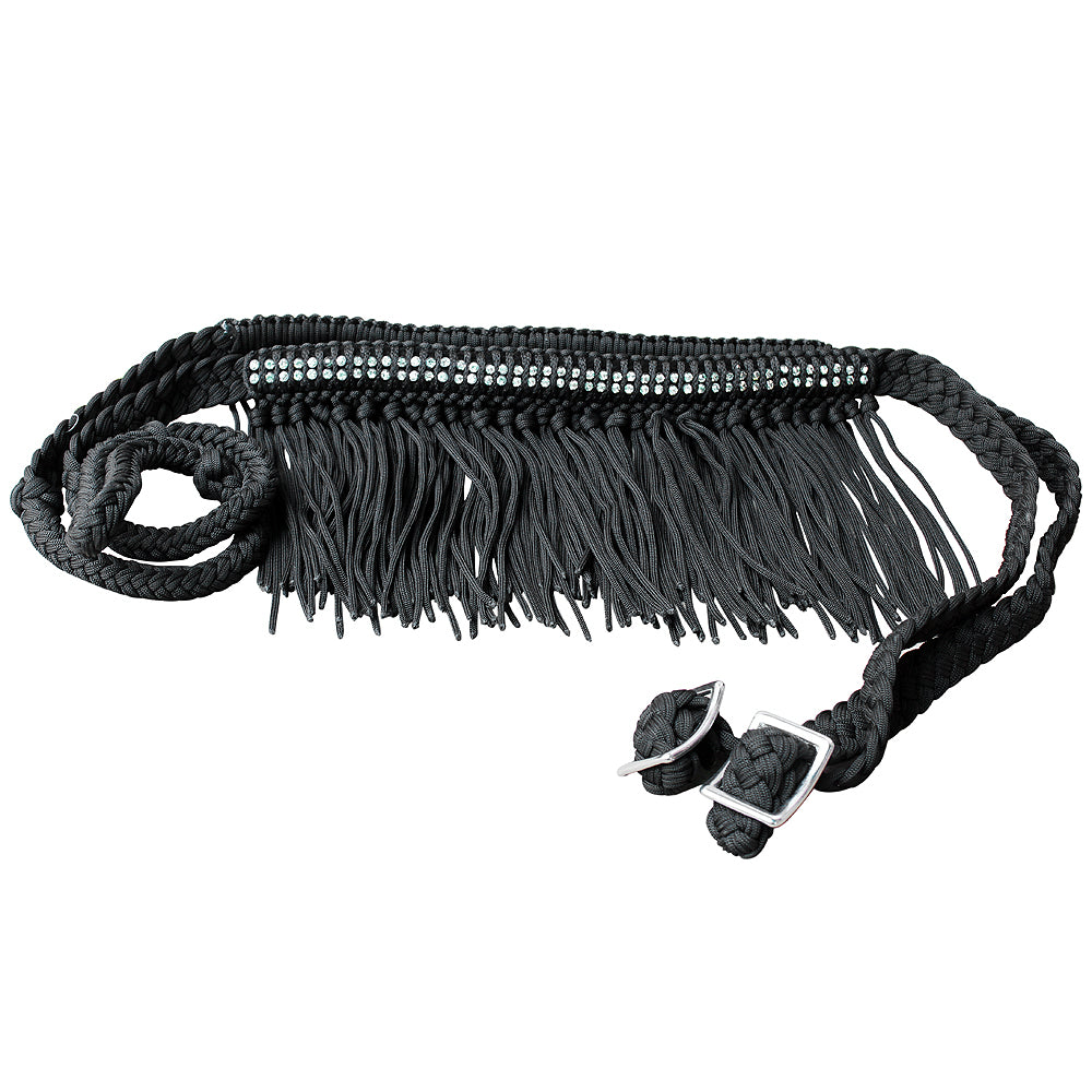 1 X 8Ft Hilason Braided Barrel Horse Racing Reins with Knots & Fringe Crystal Decor - Perfect for Western Riding, Barrel Racing & Equestrian Competitions