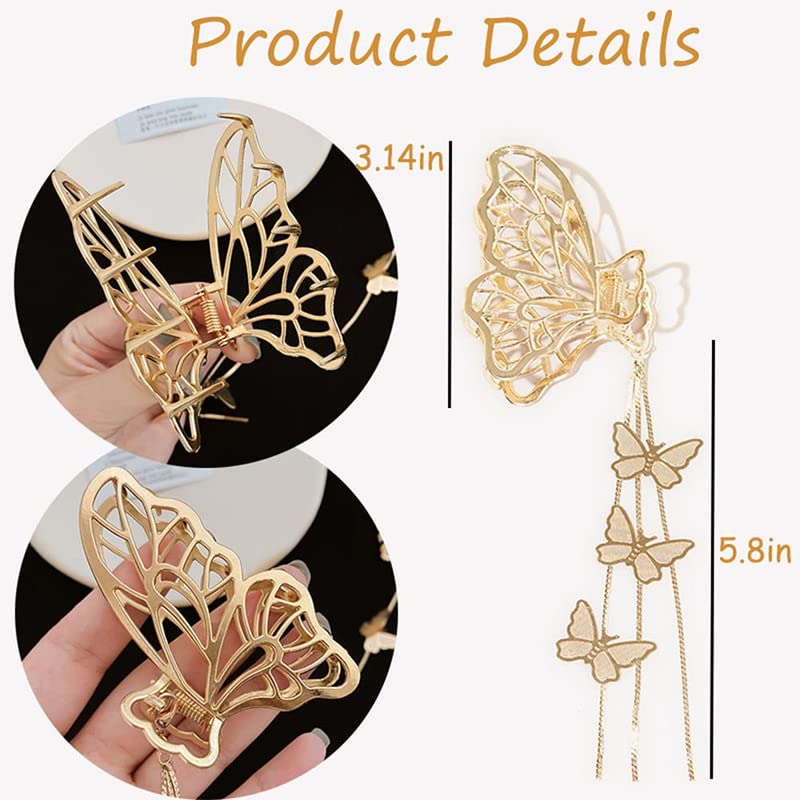 Butterfly Hair Clips for Women - 1PC Gold Metal Hair Claw Clip with Non-Slip Grip, Fashion Hair Accessories for Party, Wedding, or Everyday Style
