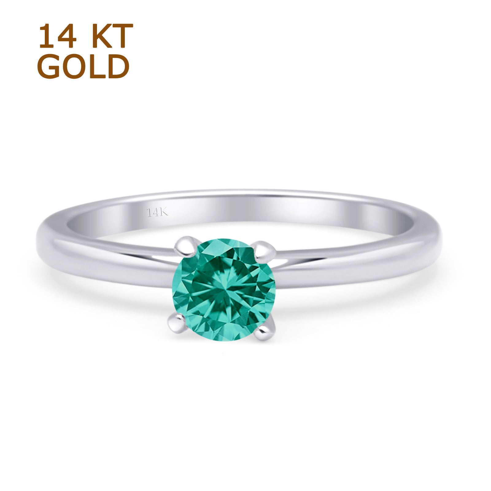 14K White Gold Minimalist Round Paraiba Tourmaline & CZ Solitaire Ring for Women - Elegant Wedding, Engagement, Anniversary Jewelry Gift