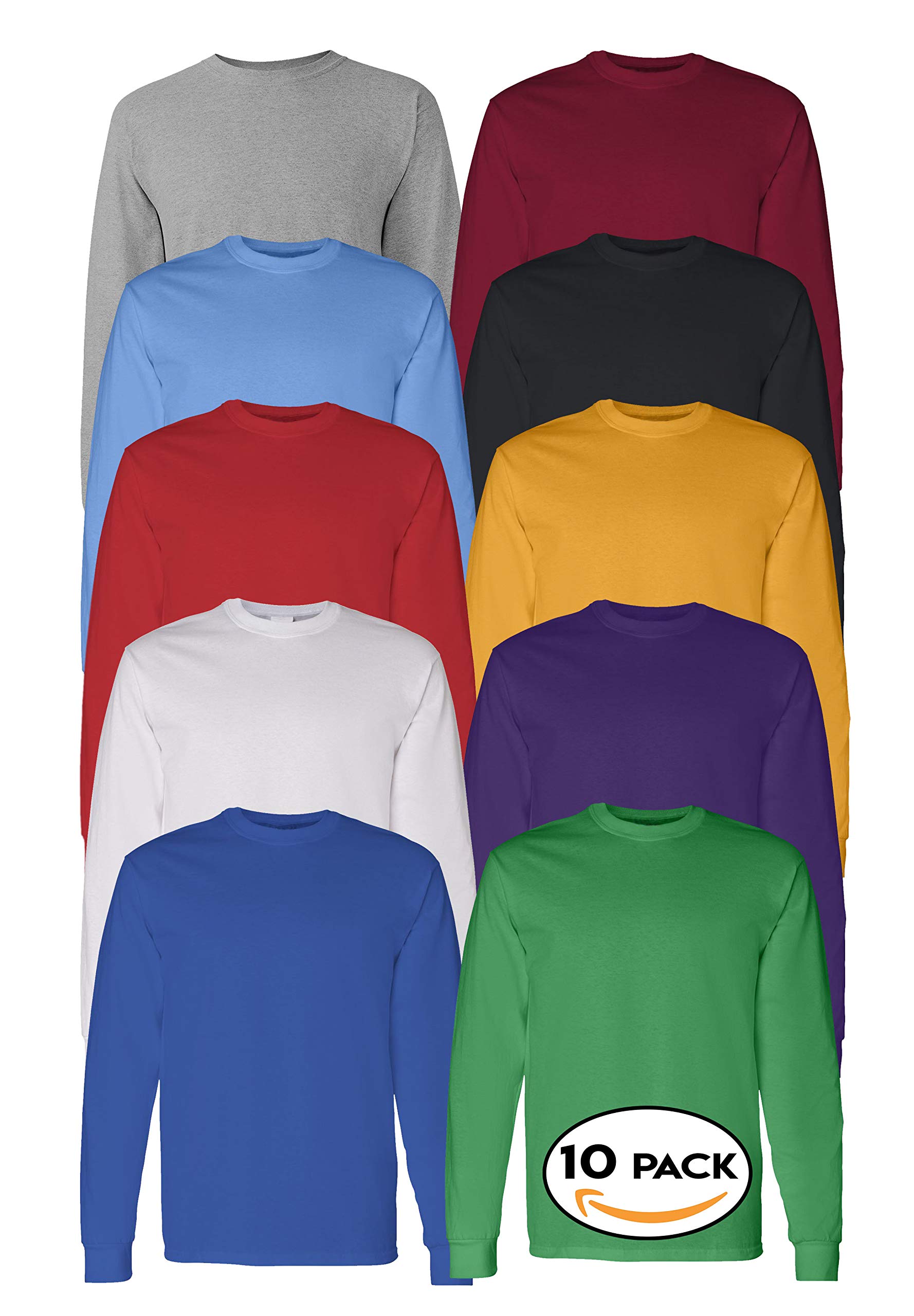 5400 Multipack Men's Long Sleeve T-Shirts Bulk Bundle - Custom Color Set - Heavyweight Cotton Plain Shirts for Men - Perfect for Workwear, Layering & Casual Outfits