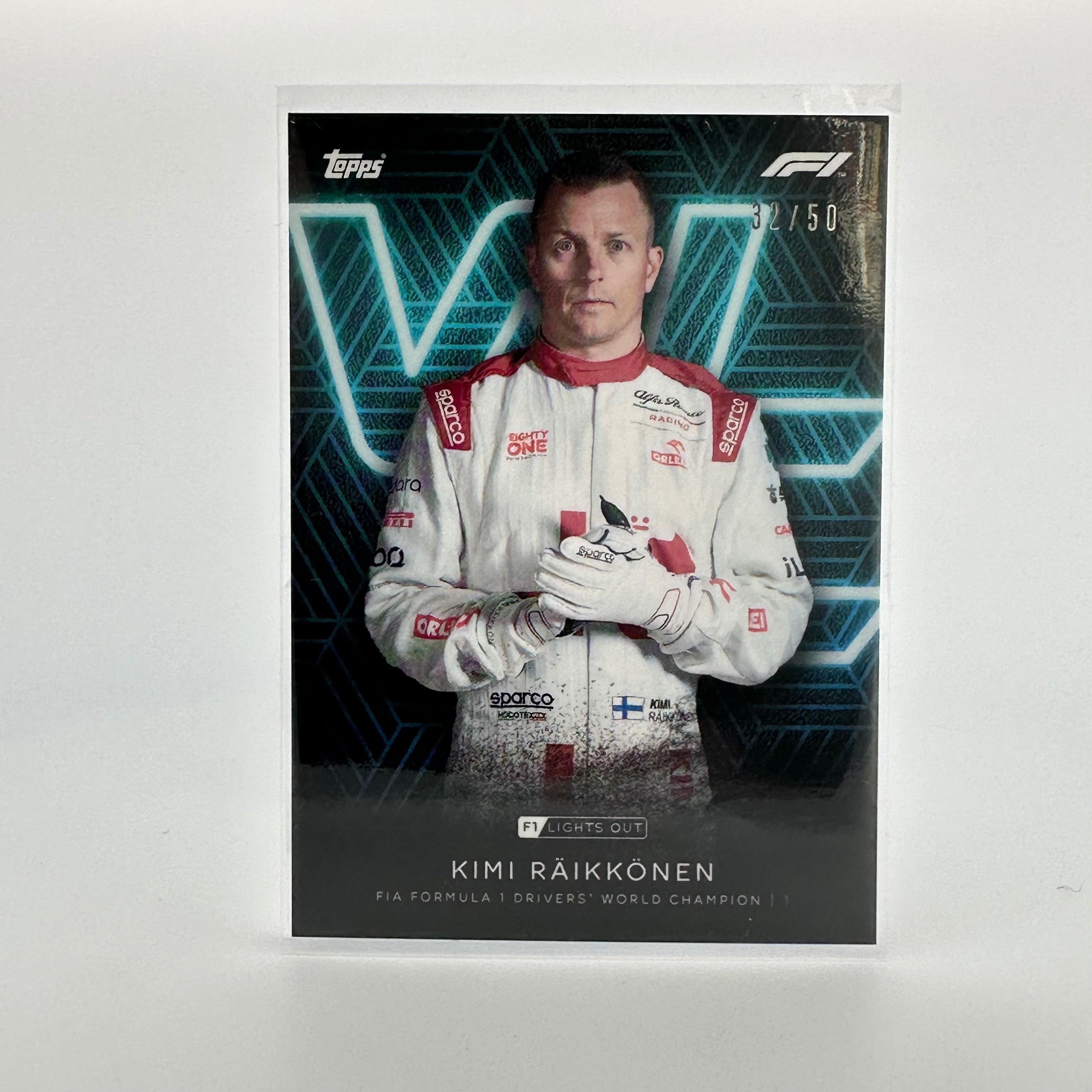 32/50 Kimi Raikkonen F1 World Champion 2007 Aqua Parallel Trading Card - Perfect for F1 Collectors, Racing Fans, and Memorabilia Enthusiasts