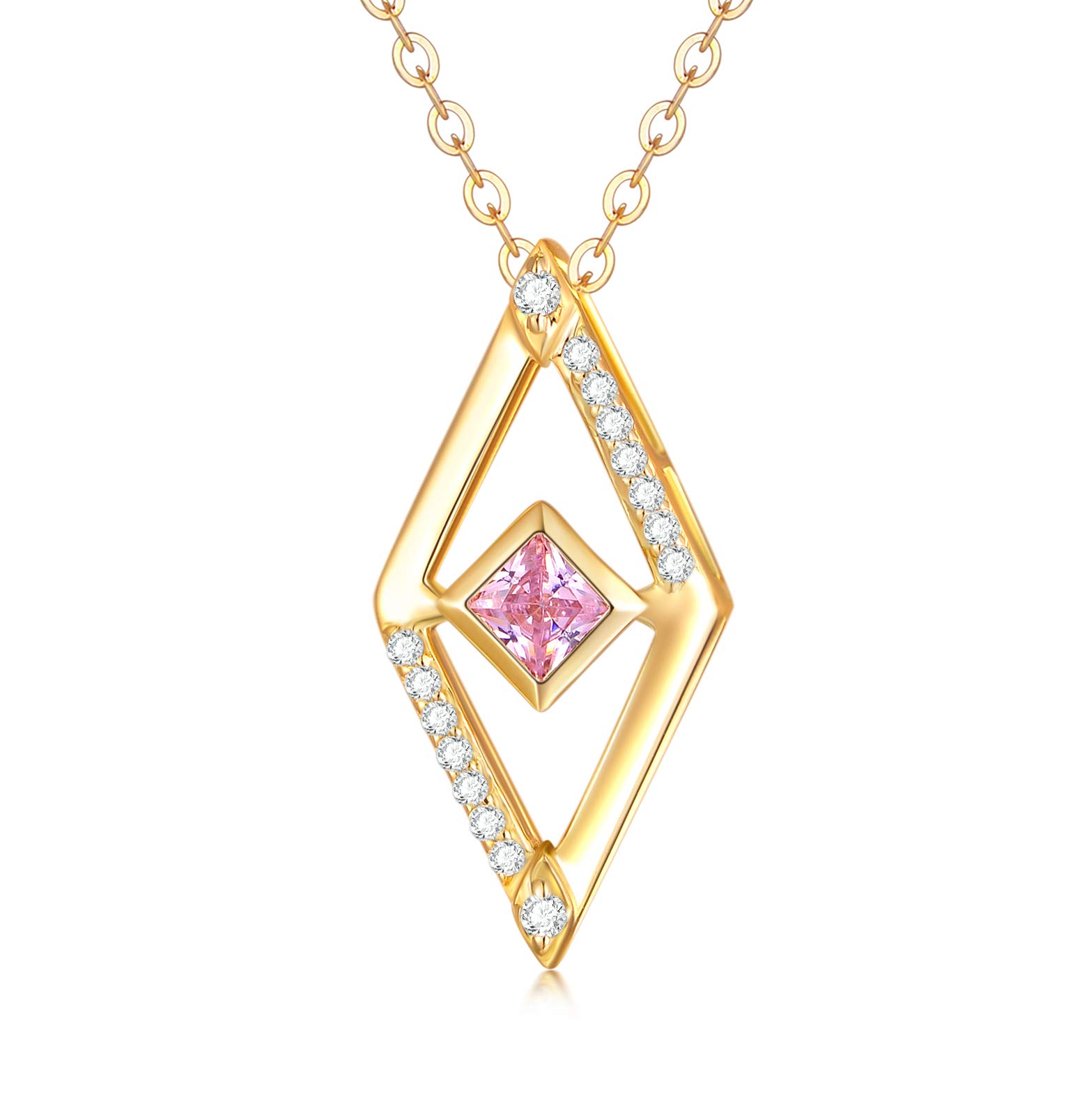 14K Solid Gold Moissanite Necklace for Women - Geometric Rhombus Pendant Necklace in Yellow Gold, Anniversary & Birthday Jewelry Gift for Her, Wife, Mom (16-18 Inch) | Perfect for Weddings, Date Nights & Special Occasions