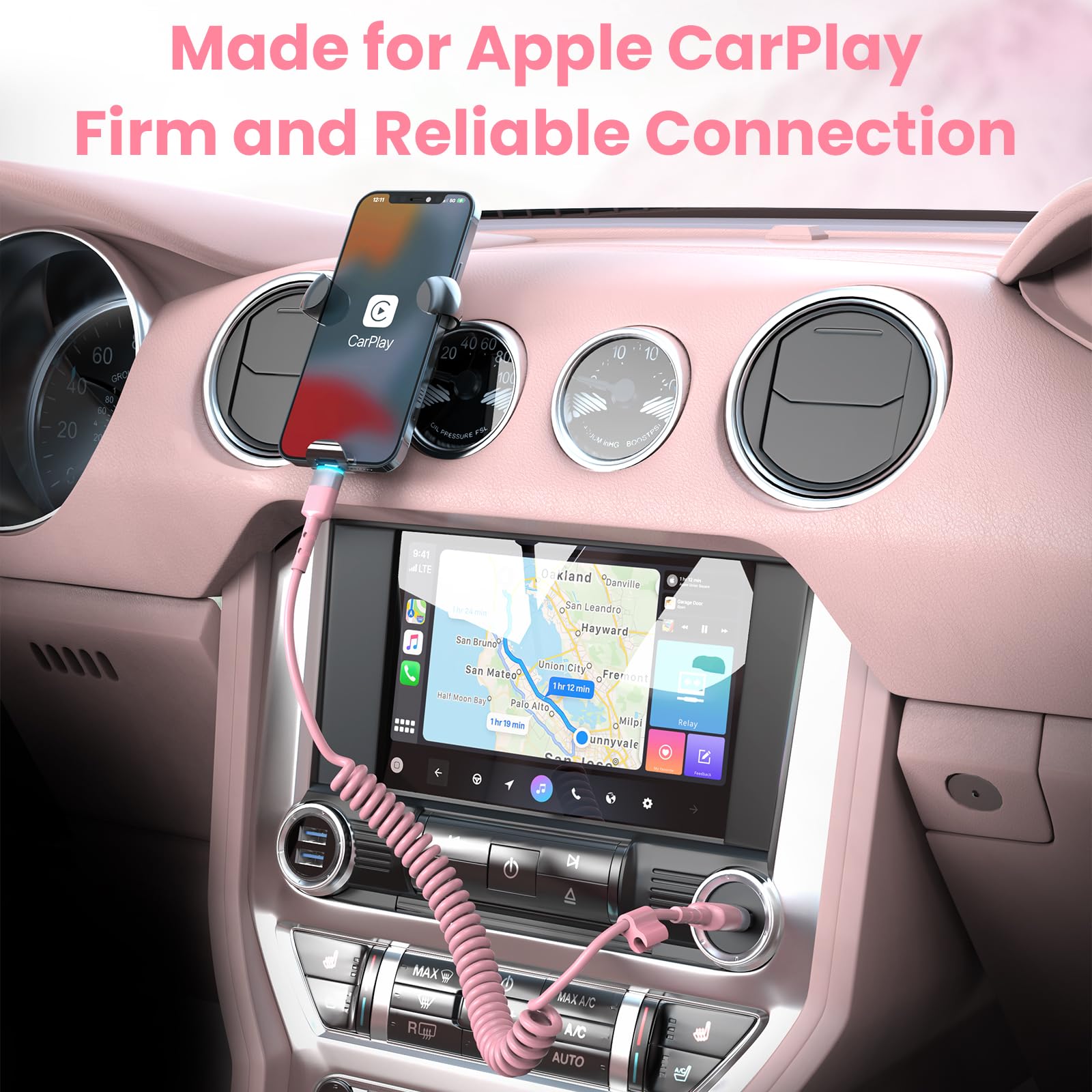 2-Pack Pink Coiled iPhone Charger 3FT - MFi Certified USB to Lightning Cable for Apple CarPlay, Cute Short Charging Cord - Perfect for Car, Home & Travel Accessories (Pink)