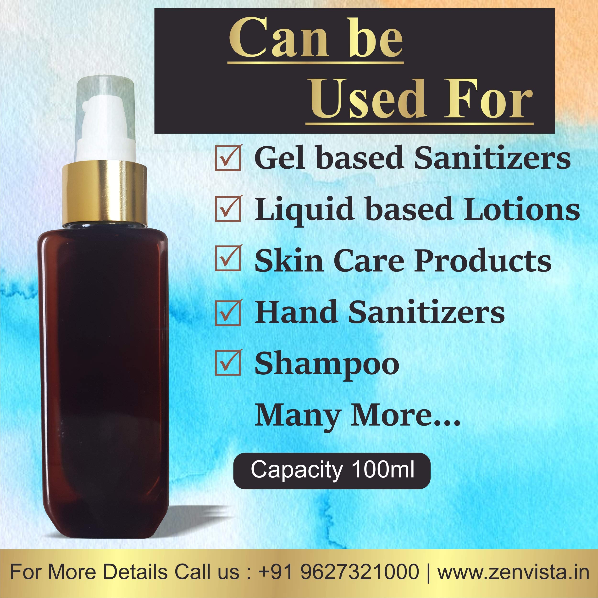 Zenvista 100ml Amber Pump Bottle (3-Pack) - Empty Cosmetic Dispenser for Shampoo, Hair Oil, Sanitizer & Liquids | Perfect for Travel, Salon, Home & DIY Skincare Refills