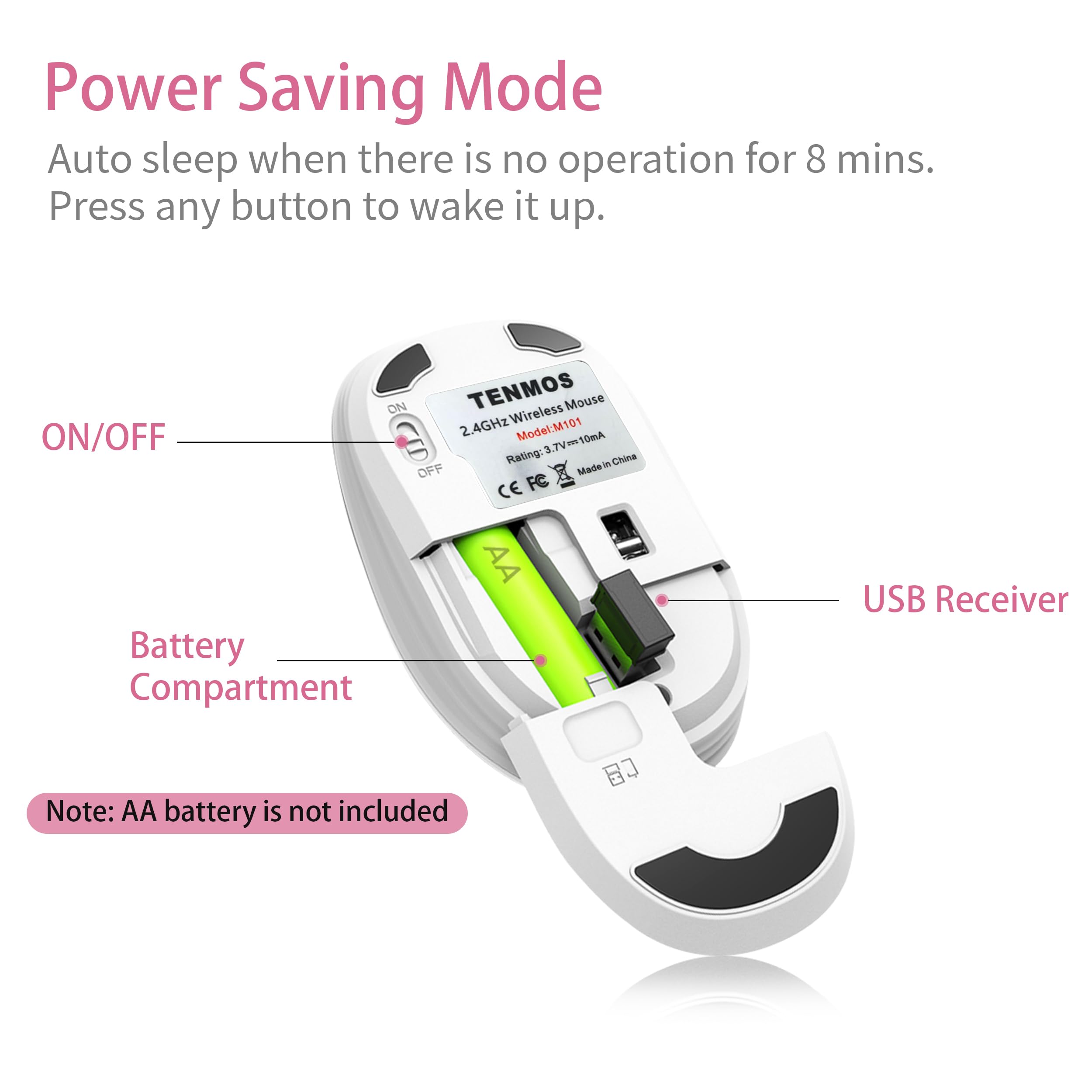 TENMOS M101 Wireless Mouse - Silent Cute 2.4G Optical USB Mouse with 1600 DPI for Laptop, Notebook, PC - Portable Travel Computer Mouse (Flower Design) - Perfect for Office, Home, Gaming & On-the-Go Use