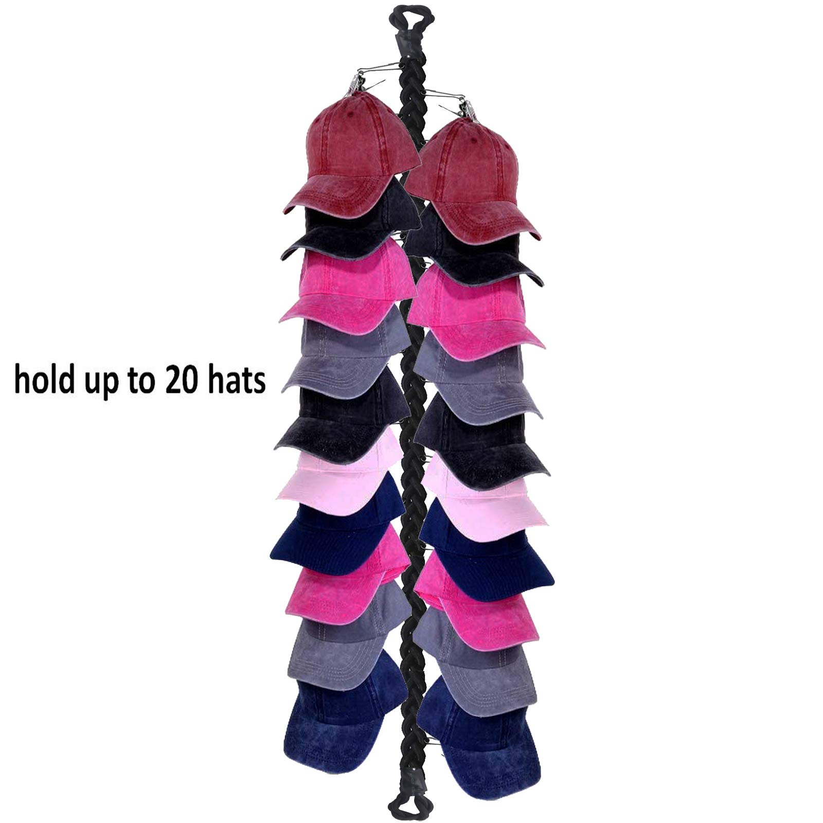 20-Pack Stainless Steel Wall or Ceiling Mounted Hat Organizer - Baseball Cap Storage Rack System with Hanging Clips for Closet, Bedroom & Entryway Organization