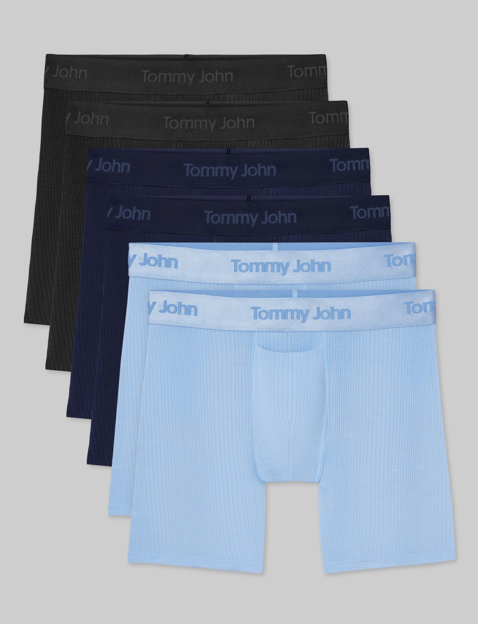 Second Skin Luxe Rib Mid Length Boxer Briefs - 6 Pack (Black) - Ultra Soft Breathable Men's Underwear for Everyday Comfort & Active Wear